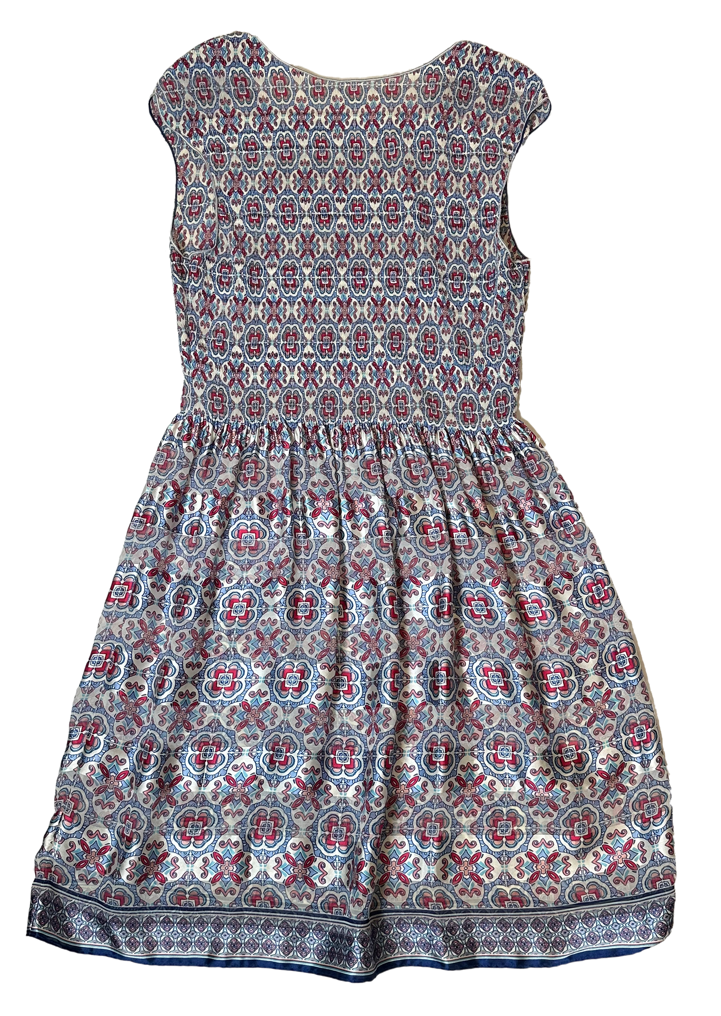 Max Studio Cap Sleeve Crew Neck Short Semi Sheer Printed Dress Size XL Get ready to turn heads in the Max Studio dress with cap sleeves! With a semi sheer fabric, el