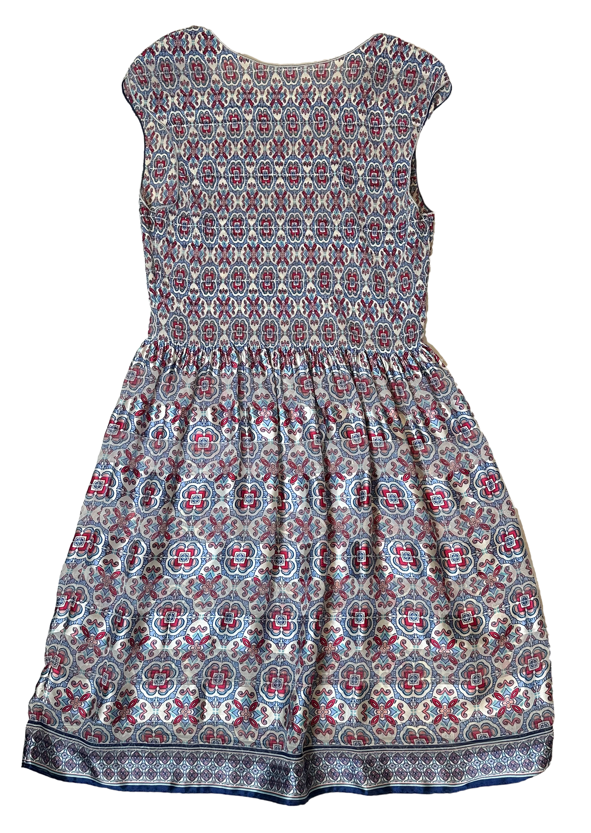 Max Studio Cap Sleeve Crew Neck Short Semi Sheer Printed Dress Size XL Get ready to turn heads in the Max Studio dress with cap sleeves! With a semi sheer fabric, el