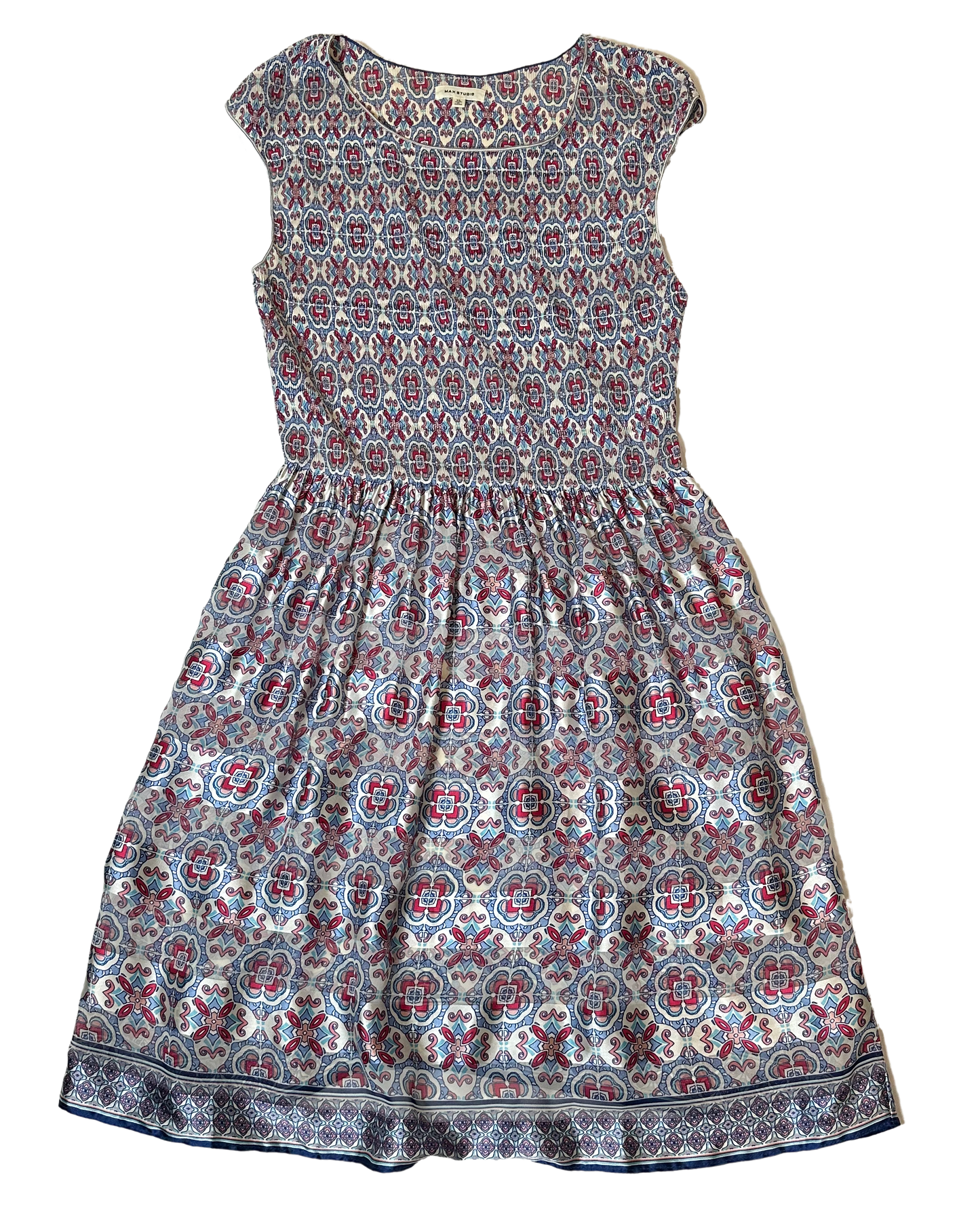 Max Studio Cap Sleeve Crew Neck Short Semi Sheer Printed Dress Size XL Get ready to turn heads in the Max Studio dress with cap sleeves! With a semi sheer fabric, el