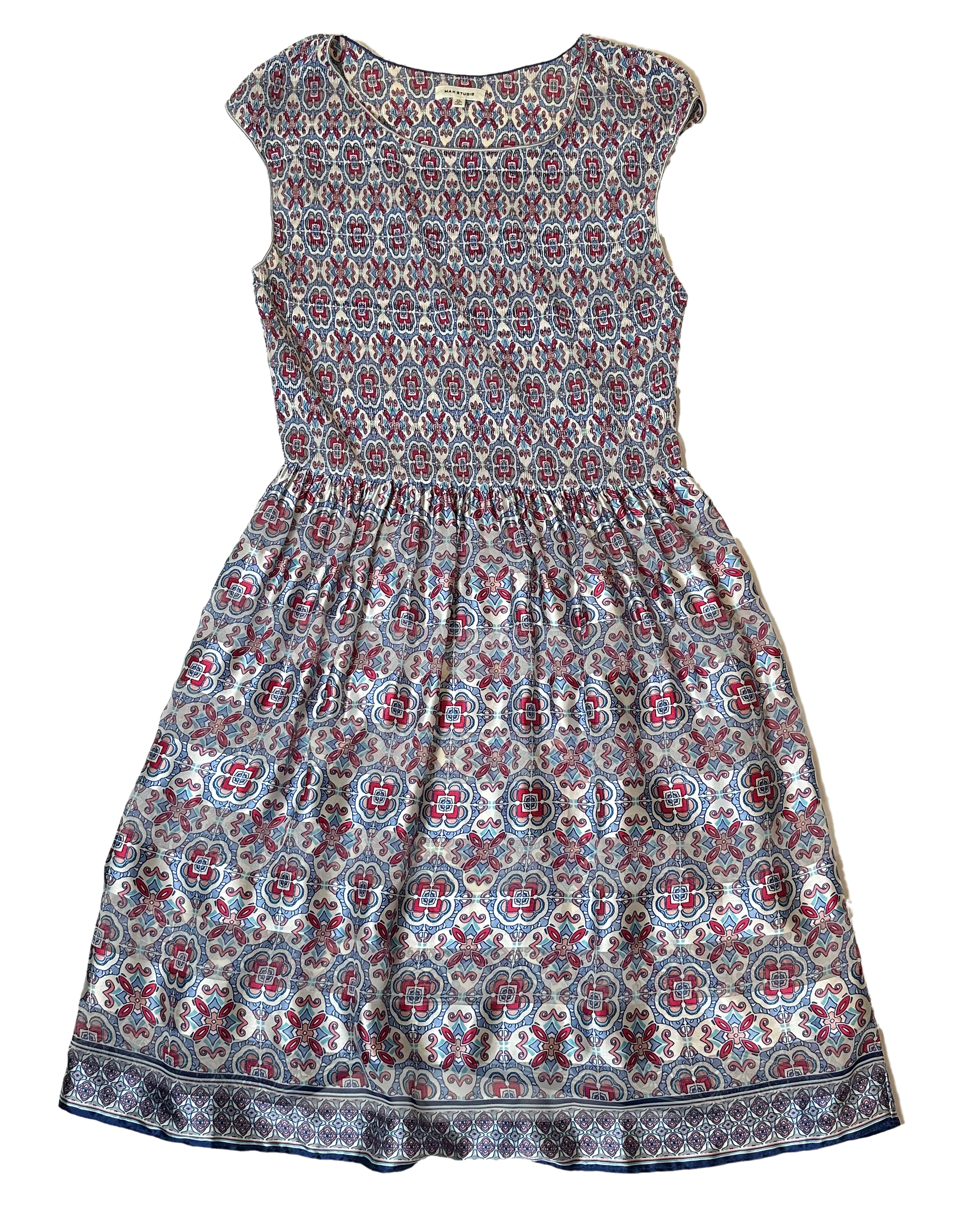Max Studio Cap Sleeve Crew Neck Short Semi Sheer Printed Dress Size XL Get ready to turn heads in the Max Studio dress with cap sleeves! With a semi sheer fabric, el