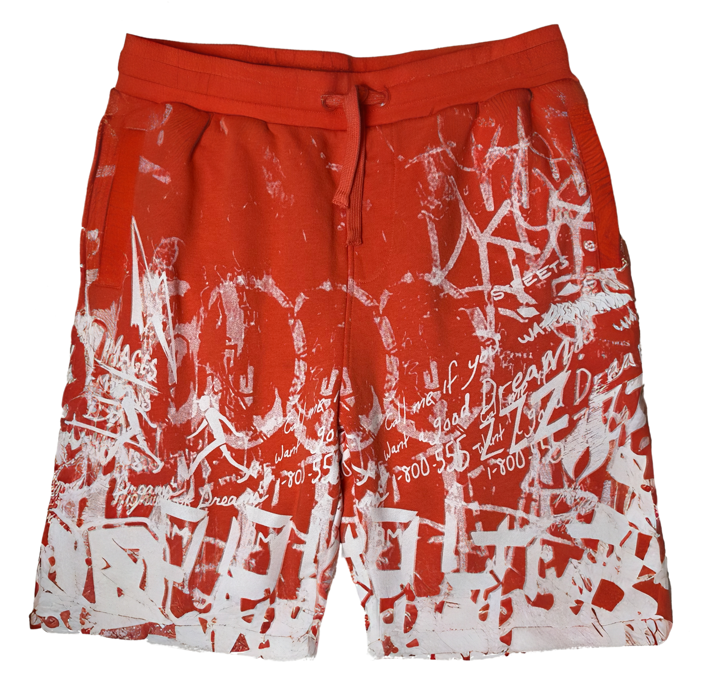 Dreamland Fleece Shorts with White Graffiti Print and Pockets-Men's XL EUC