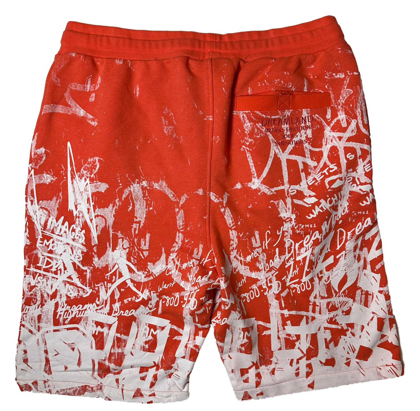Dreamland Fleece Shorts with White Graffiti Print and Pockets-Men's XL EUC