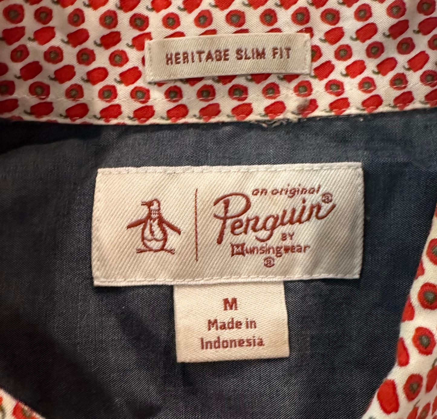 Original Penguin Heritage Slim Fit Men's Red Pepper Short Sleeve Shirt - Medium