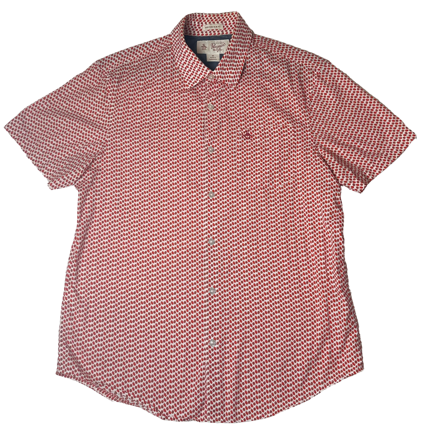 Original Penguin Heritage Slim Fit Men's Red Pepper Short Sleeve Shirt - Medium