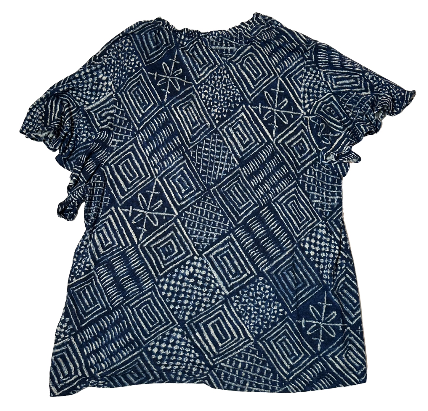Lauren Ralph Lauren Blue and White Print Short Flutter Sleeve Linen Blend - size XL