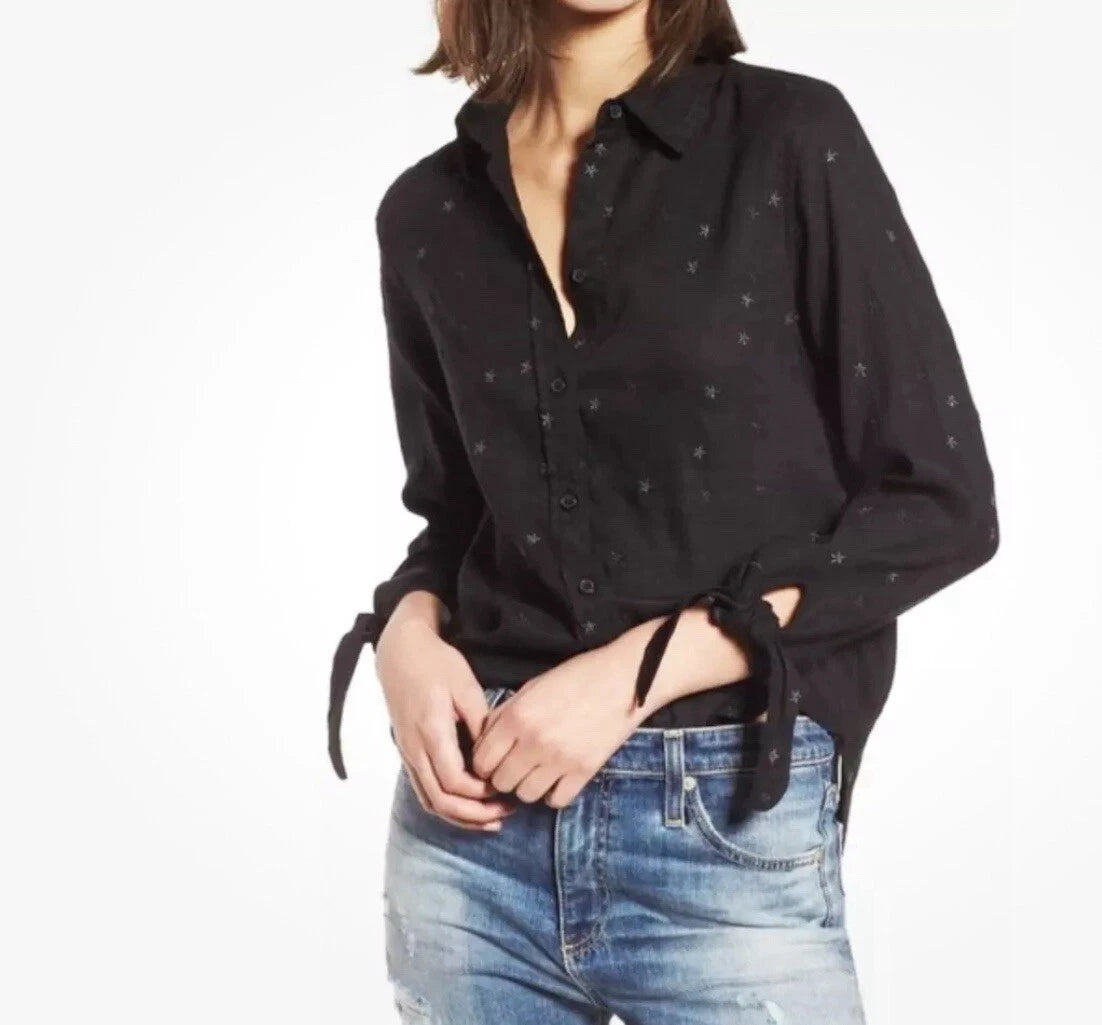 Rails Robyn Black Blouse with Stars and Tie Sleeves - size Small