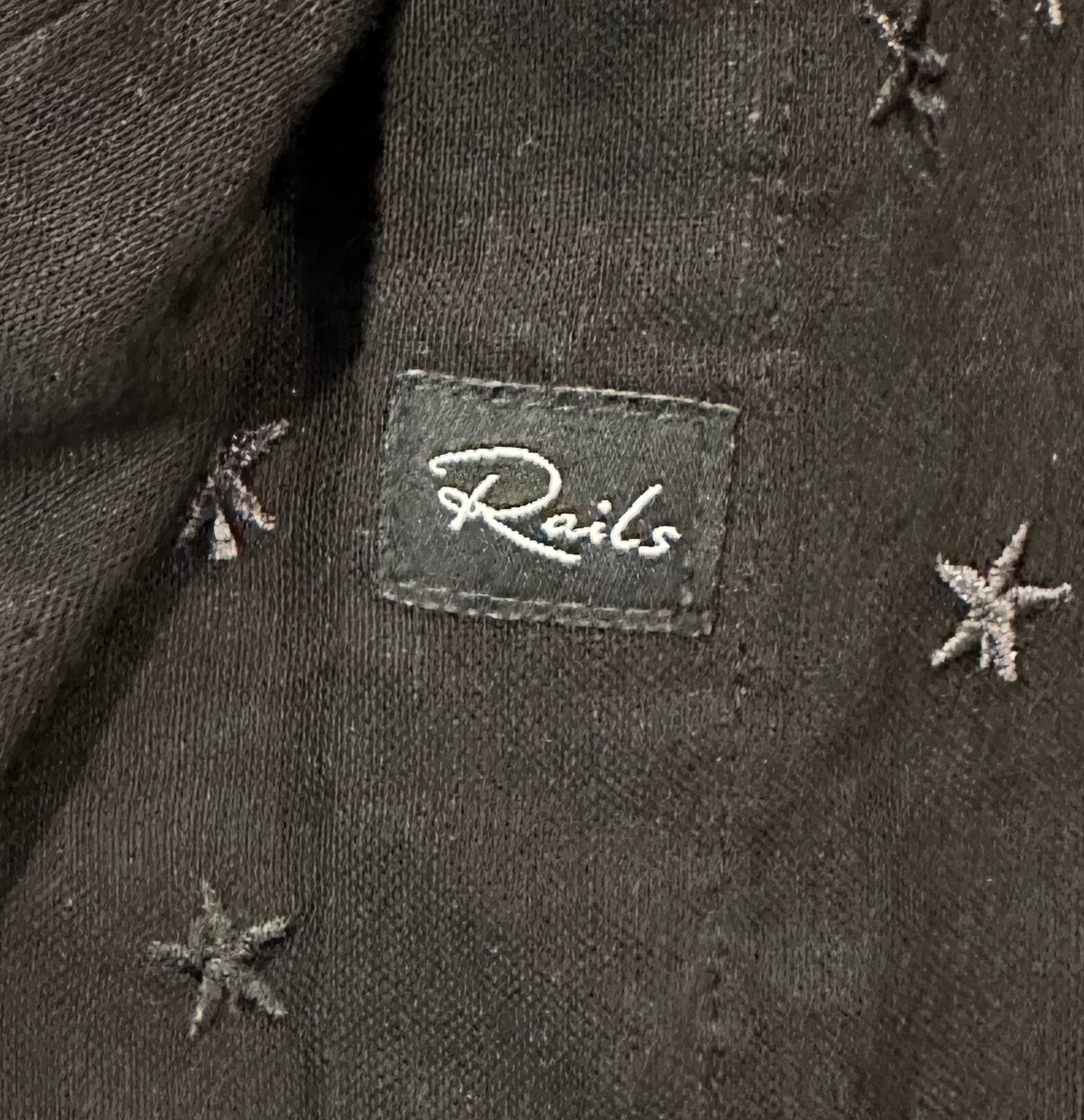 Rails Robyn Black Blouse with Stars and Tie Sleeves - size Small