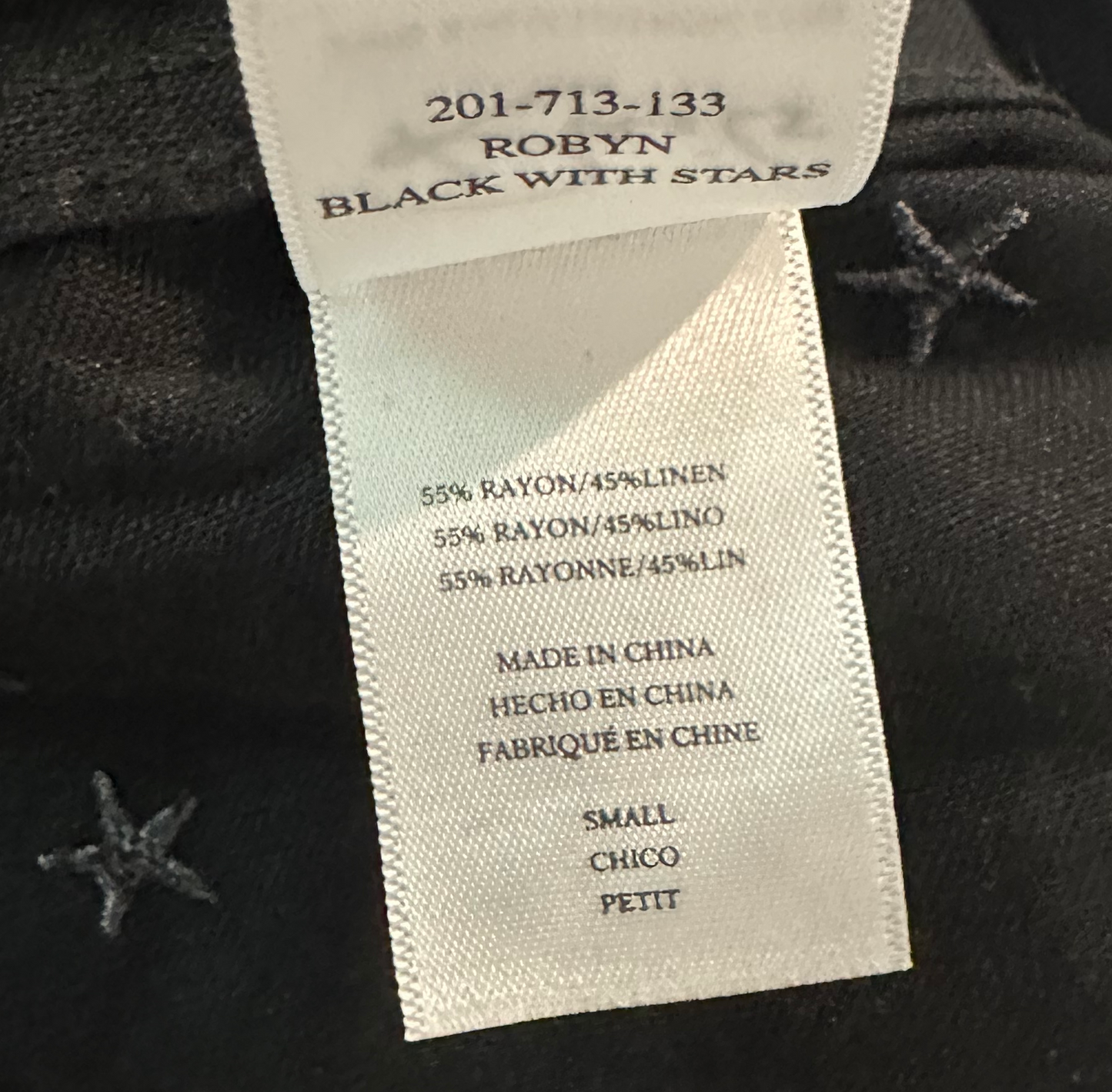 Rails Robyn Black Blouse with Stars and Tie Sleeves - size Small