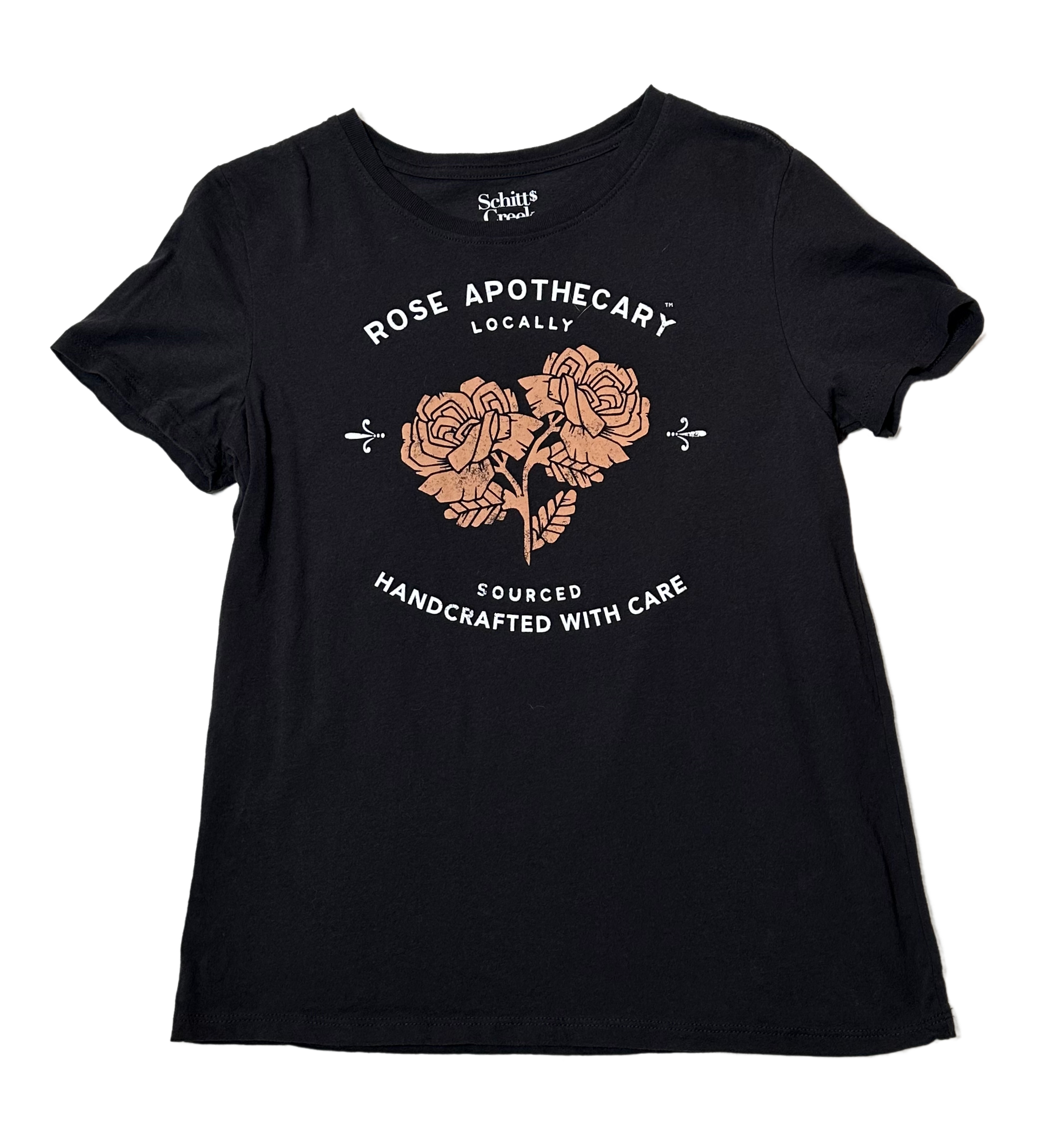 Schitts CreekStay comfy and show your Schitts Creek fandom in style with this Rose Apothecary black short sleeve t-shirt! Crafted with a soft blend of fabrics, its classic crew nShirts & TopsSchitts Creek Rose Apothecary Black Short Sleeve T-ShirtSchitts Creek Rose Apothecary Black Short Sleeve