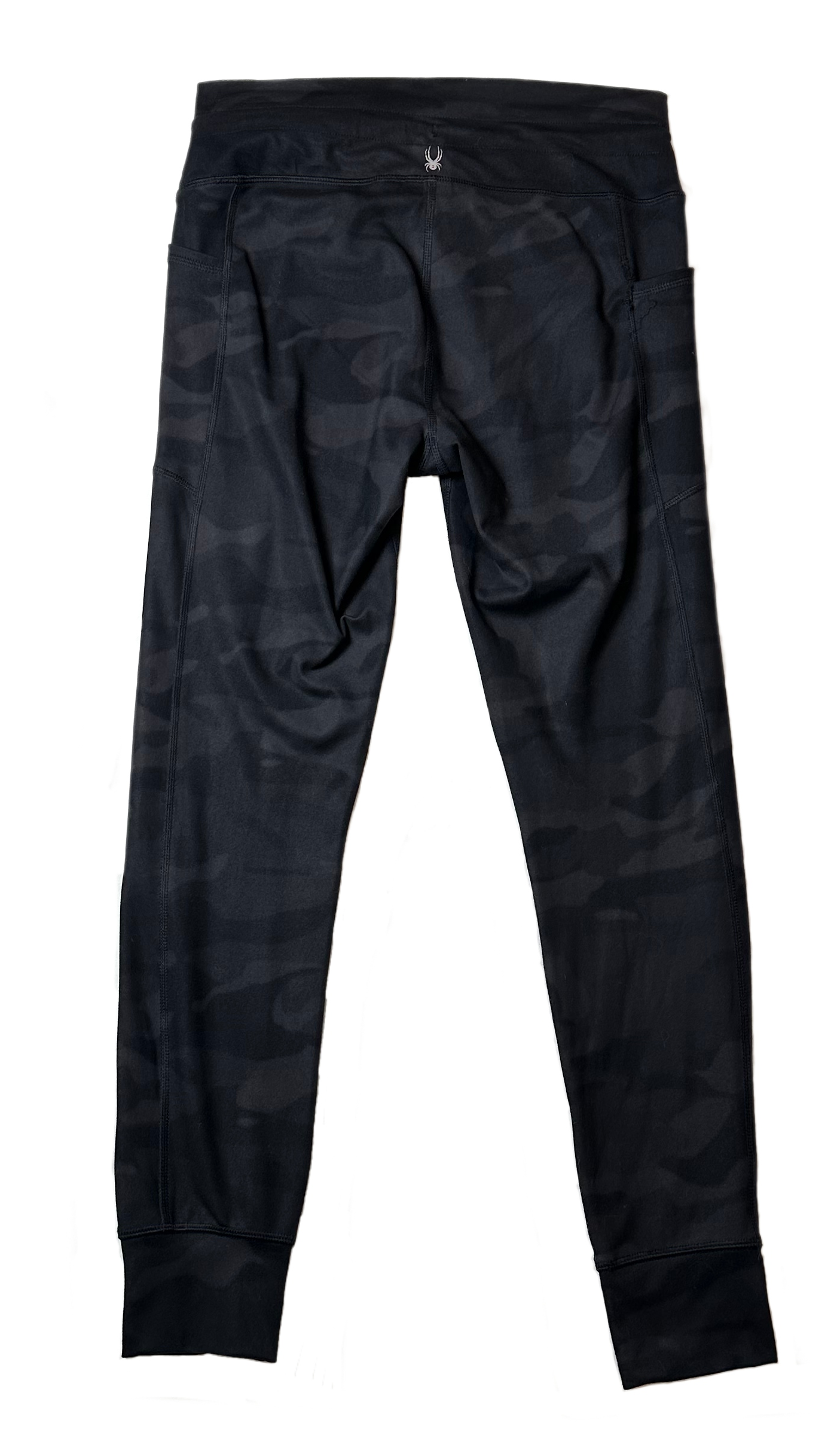 Spyder Active Black Camo Print Jogger Leggings Spyder Active black camo print jogger style leggings! These bad boys boast a drawstring waist to ensure your look is always comfortable, pLeggingsSpyder Active Black Camo Print Jogger LeggingsSpyder Active Black Camo Print Jogger Leggings