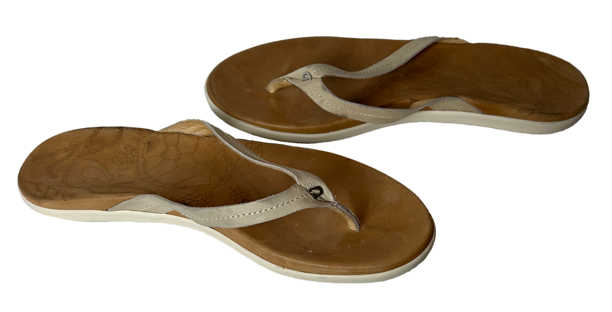 Olukai Honu Off White Leather Flip Flop Sandals Women 10 Slip into style with the Olukai Honu off white leather flip flop sandals. Made with high-quality leather, th