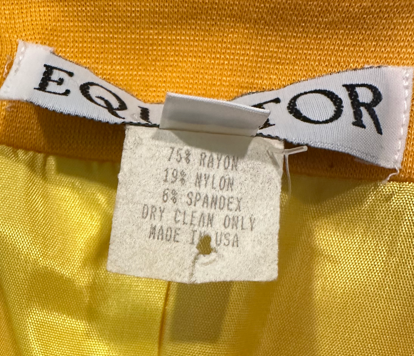 Equator Yellow Structured Vintage Jacket with Black Collar from Equator gives a classic look with its structured design and black collar. Zip front pockets offer convenient storage and giveJacketEquator Yellow Structured Vintage Jacket with Black CollarEquator Yellow Structured Vintage Jacket