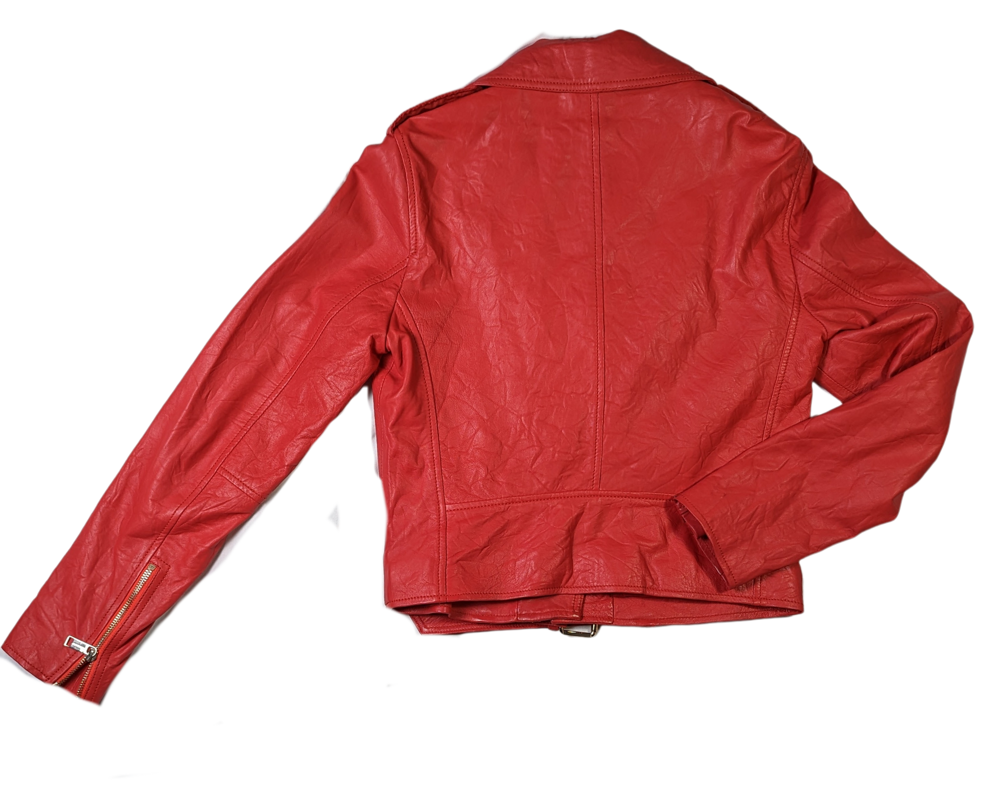 Michael KorsElevate your style with this Michael Kors moto jacket, crafted from genuine lambskin leather. The classic shade of red and gold hardware create a timeless design thaJacketMichael Kors Red Lambskin Leather JacketMichael Kors Red Lambskin Leather Jacket