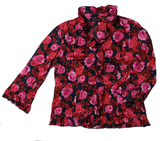 Jones New York SignatureLook your best in the Jones New York Ruffle Neck Blouse! With a black base and a pink and red floral print, this blouse is perfect for making a statement. The ruffleBlouseJones New York Ruffle Neck BlouseYork Ruffle Neck Blouse