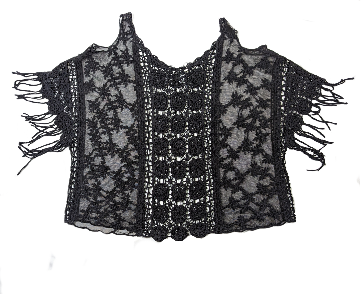Mudd Black Crochet Top with Fringe Let your inner bohemian goddess shine in this Mudd Crochet Top! Combining the perfect touch of edge and sophistication, this black crochet top features fringe for a TopsMudd Crochet TopMudd Crochet Top