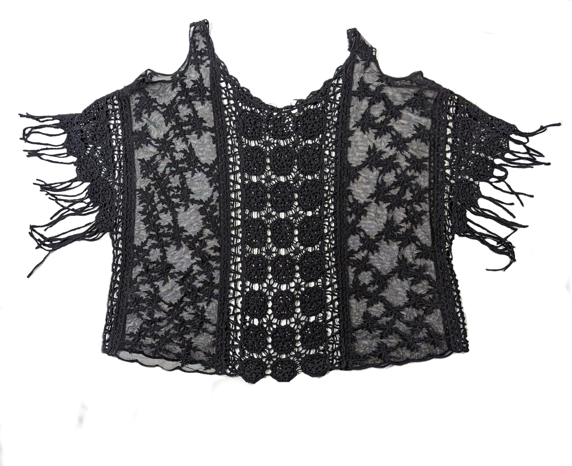 Mudd Black Crochet Top with Fringe Let your inner bohemian goddess shine in this Mudd Crochet Top! Combining the perfect touch of edge and sophistication, this black crochet top features fringe for a TopsMudd Crochet TopMudd Crochet Top