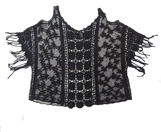 Mudd Black Crochet Top with Fringe Let your inner bohemian goddess shine in this Mudd Crochet Top! Combining the perfect touch of edge and sophistication, this black crochet top features fringe for a TopsMudd Crochet TopMudd Crochet Top