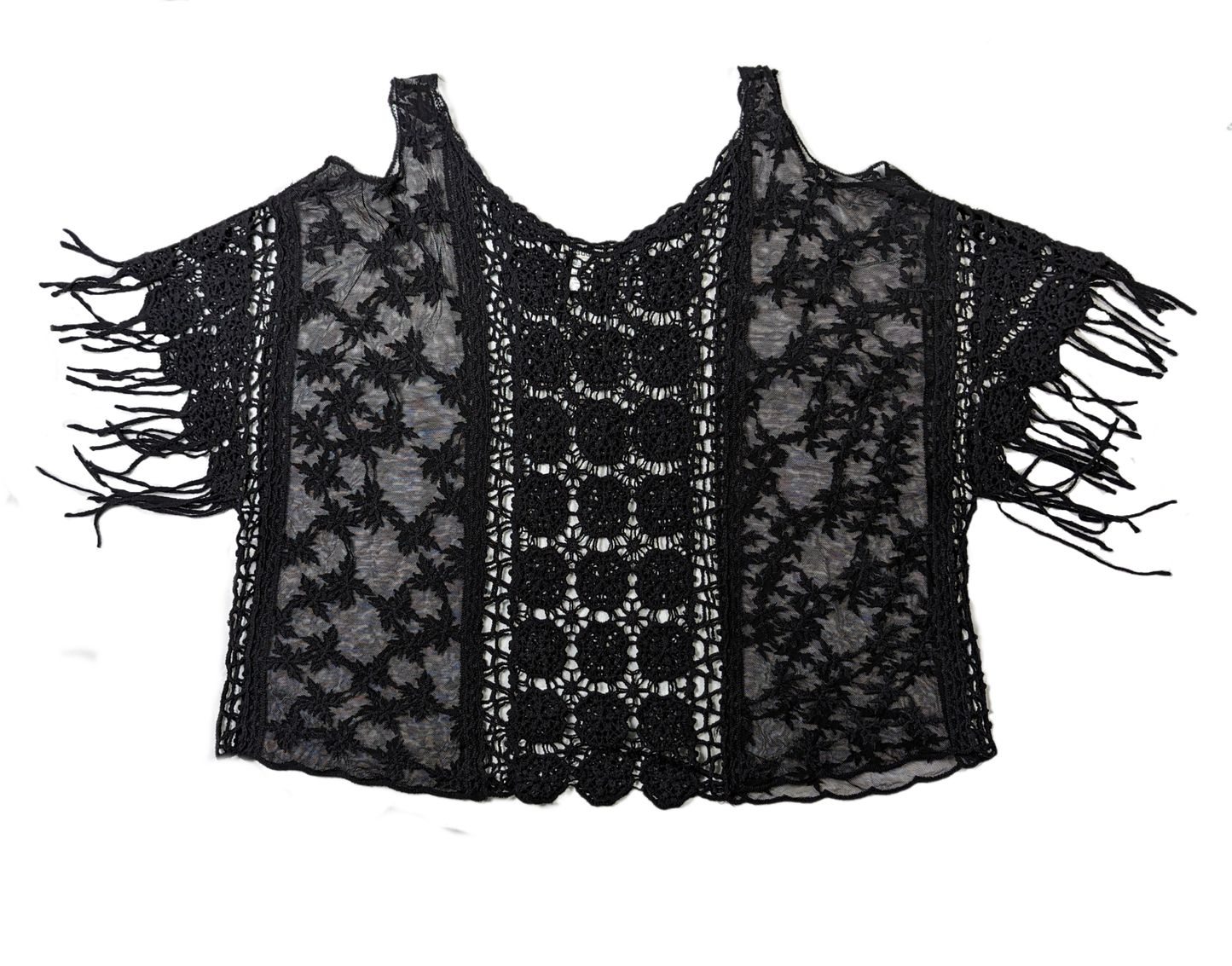 Mudd Black Crochet Top with Fringe Let your inner bohemian goddess shine in this Mudd Crochet Top! Combining the perfect touch of edge and sophistication, this black crochet top features fringe for a TopsMudd Crochet TopMudd Crochet Top
