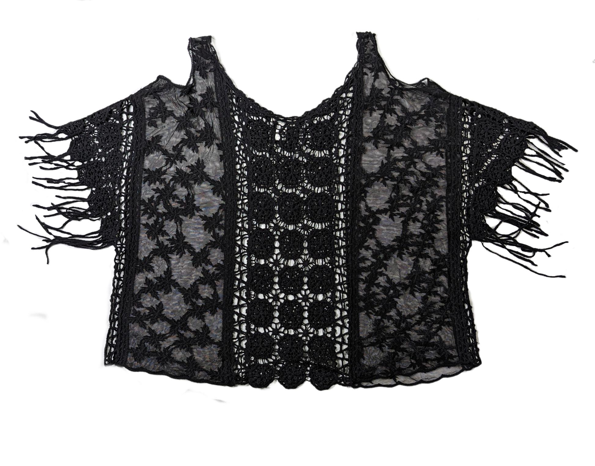 Mudd Black Crochet Top with Fringe Let your inner bohemian goddess shine in this Mudd Crochet Top! Combining the perfect touch of edge and sophistication, this black crochet top features fringe for a TopsMudd Crochet TopMudd Crochet Top