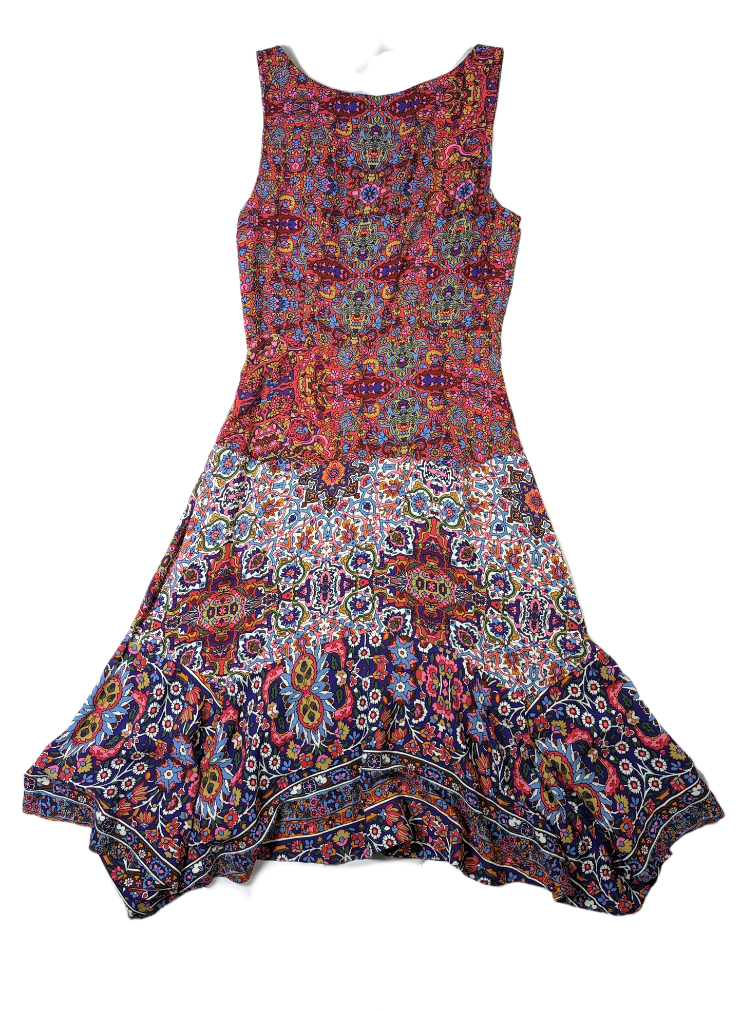 Maeve by Anthropologie "Violette" Print Dress with Handkerchief hem This Maeve dress is the perfect choice for special occasions or everyday wear. Featuring a sleeveless design, gorgeous colorful Persian floral print and handkerchief