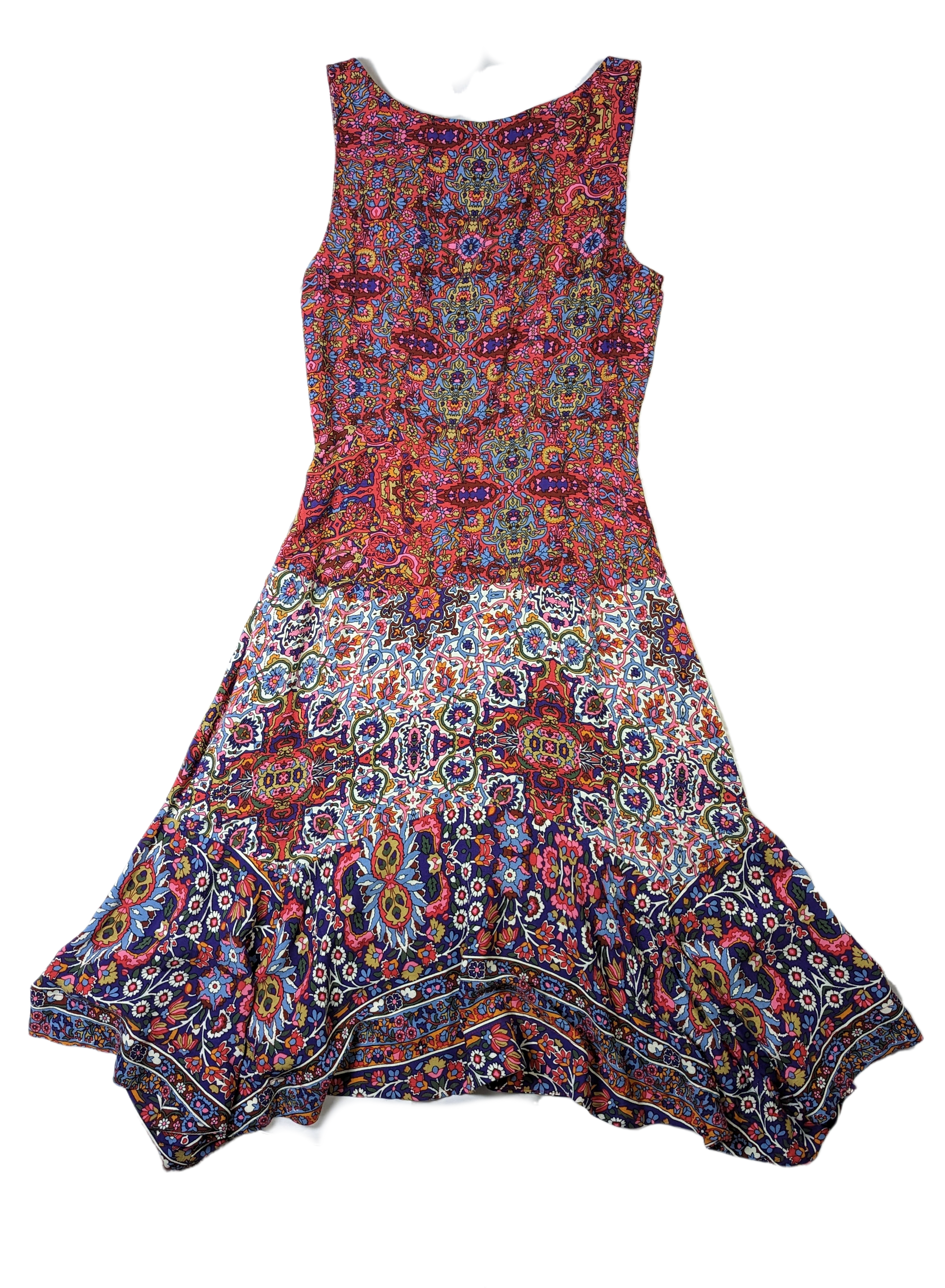 Maeve by Anthropologie "Violette" Print Dress with Handkerchief hem This Maeve dress is the perfect choice for special occasions or everyday wear. Featuring a sleeveless design, gorgeous colorful Persian floral print and handkerchief