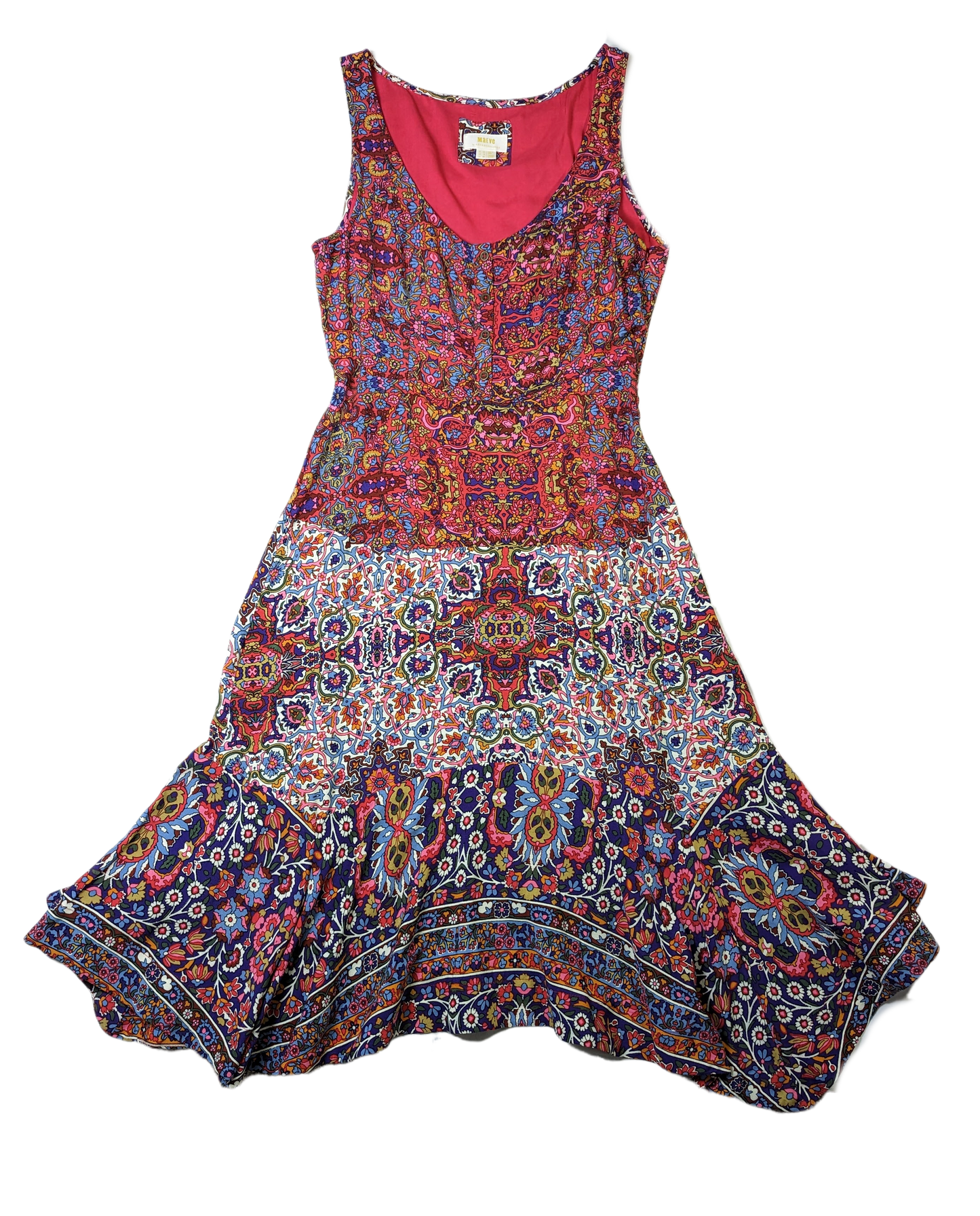 Maeve by Anthropologie "Violette" Print Dress with Handkerchief hem This Maeve dress is the perfect choice for special occasions or everyday wear. Featuring a sleeveless design, gorgeous colorful Persian floral print and handkerchief