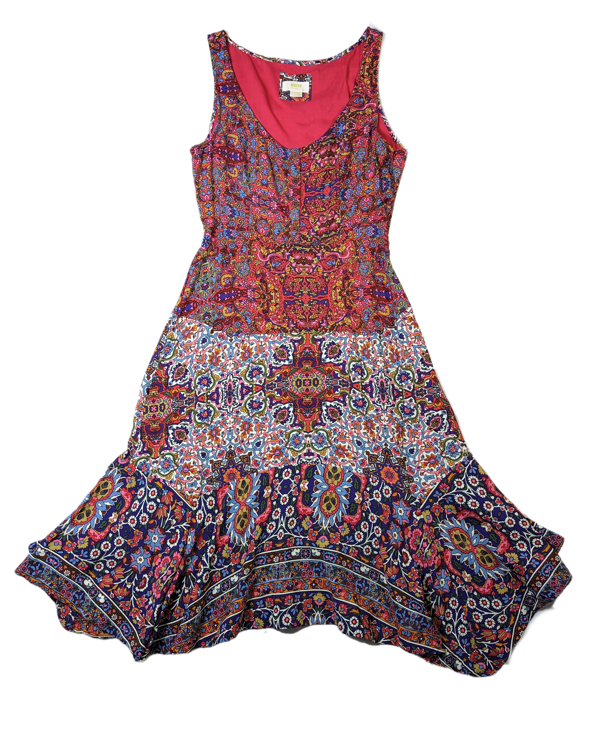 Maeve by Anthropologie "Violette" Print Dress with Handkerchief hem This Maeve dress is the perfect choice for special occasions or everyday wear. Featuring a sleeveless design, gorgeous colorful Persian floral print and handkerchief