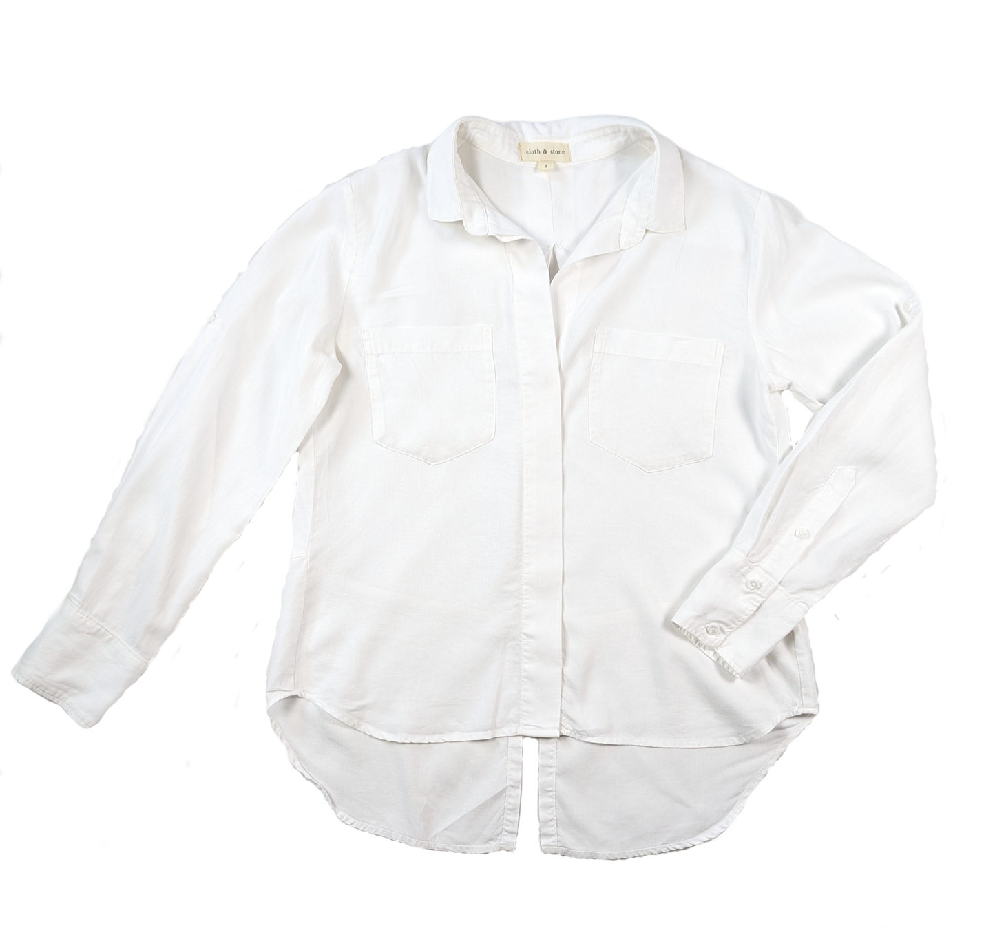 Cloth & Stone Split Back White ShirtThis shirt has great style.  The back features a split, high-low hem, hidden button closure in the front and it is made from tencel, a flowy fabric.   Pair with jeanCloth & Stone Split Back White ShirtShirt