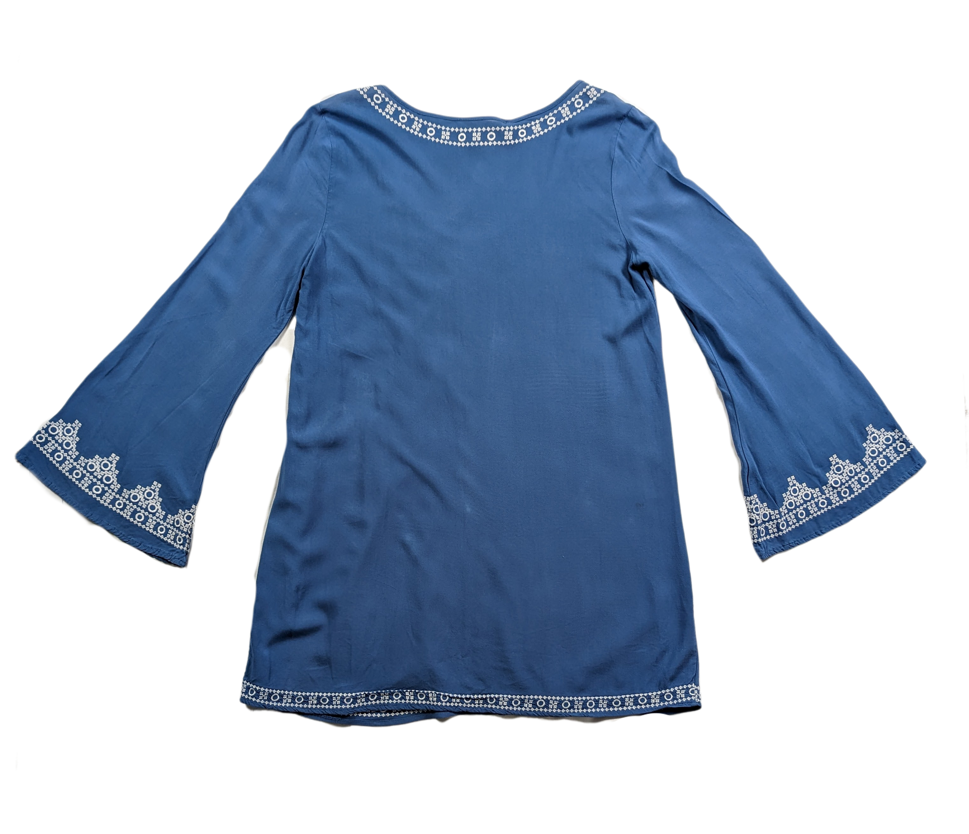 Lovestitch Blue Embroidered Mini Dress  The bell sleeves add style and flair.DressesLovestitch Blue Embroidered Mini DressLovestitch Blue Embroidered Mini Dress