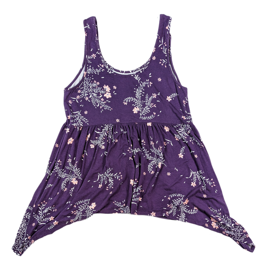 Torrid Super Soft Purple Knit Tank Top with asymmetrical hem, Crafted from a lightweight rayon and spandex blend, it features a bright purple base with small white flTank TopTorrid Super Soft Knit Tank TopTorrid Super Soft Knit Tank Top