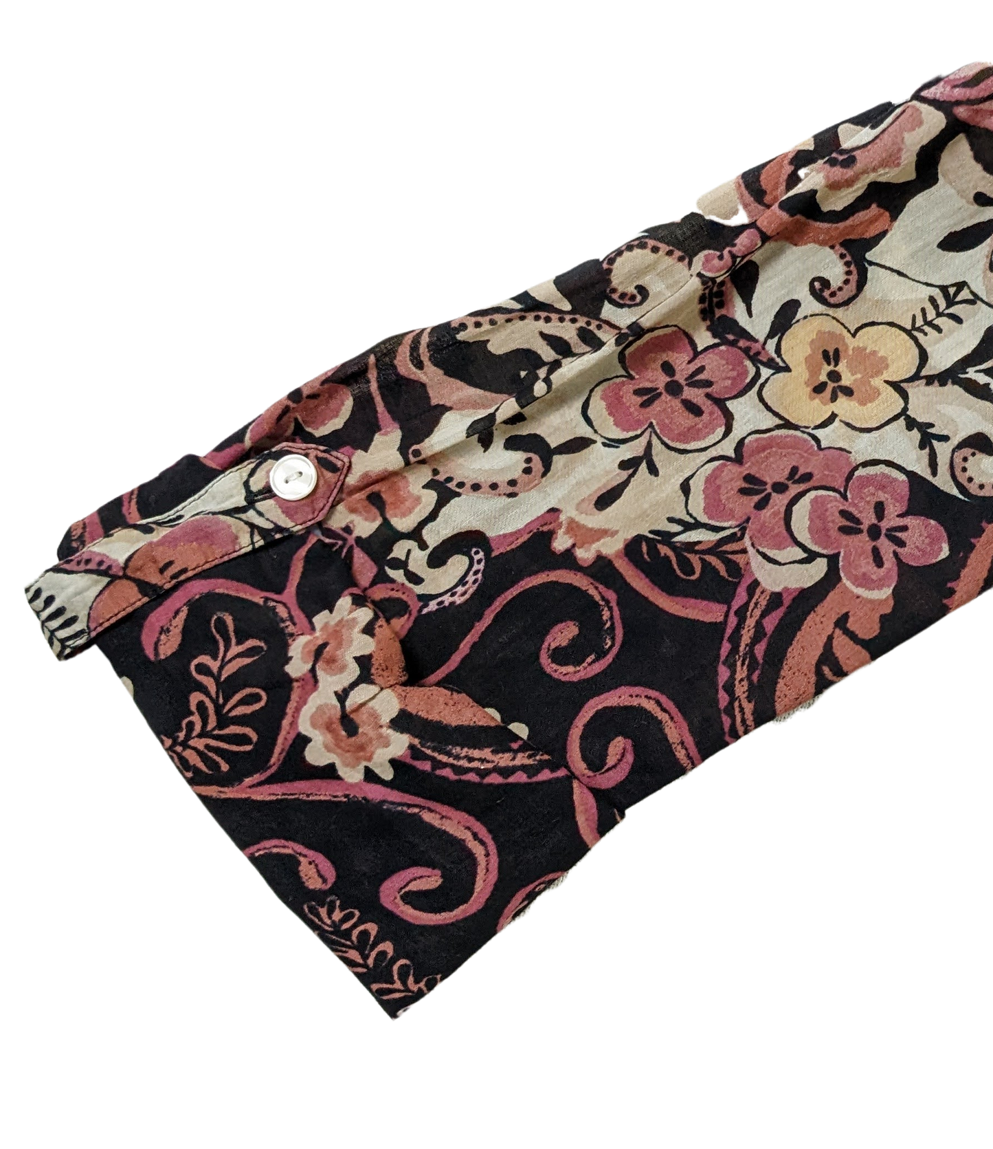 Lucky Brand Black Printed Button up ShirtThe colors on this Button up shirt are amazing! They really work together to create a gorgeous print.  The shirt is lightweight and has button tabs to roll up the sl