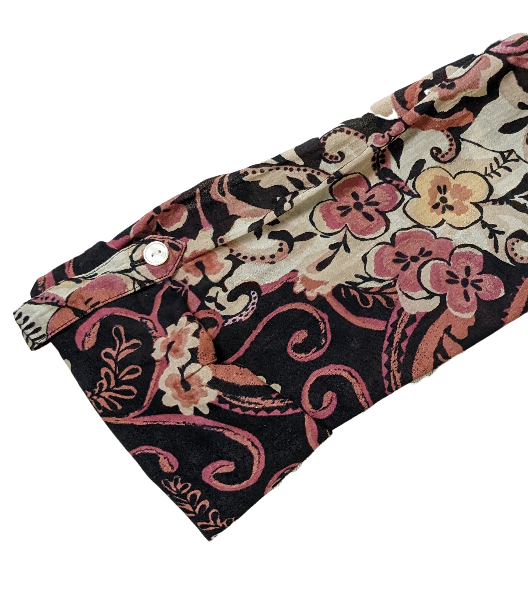 Lucky Brand Black Printed Button up ShirtThe colors on this Button up shirt are amazing! They really work together to create a gorgeous print.  The shirt is lightweight and has button tabs to roll up the sl