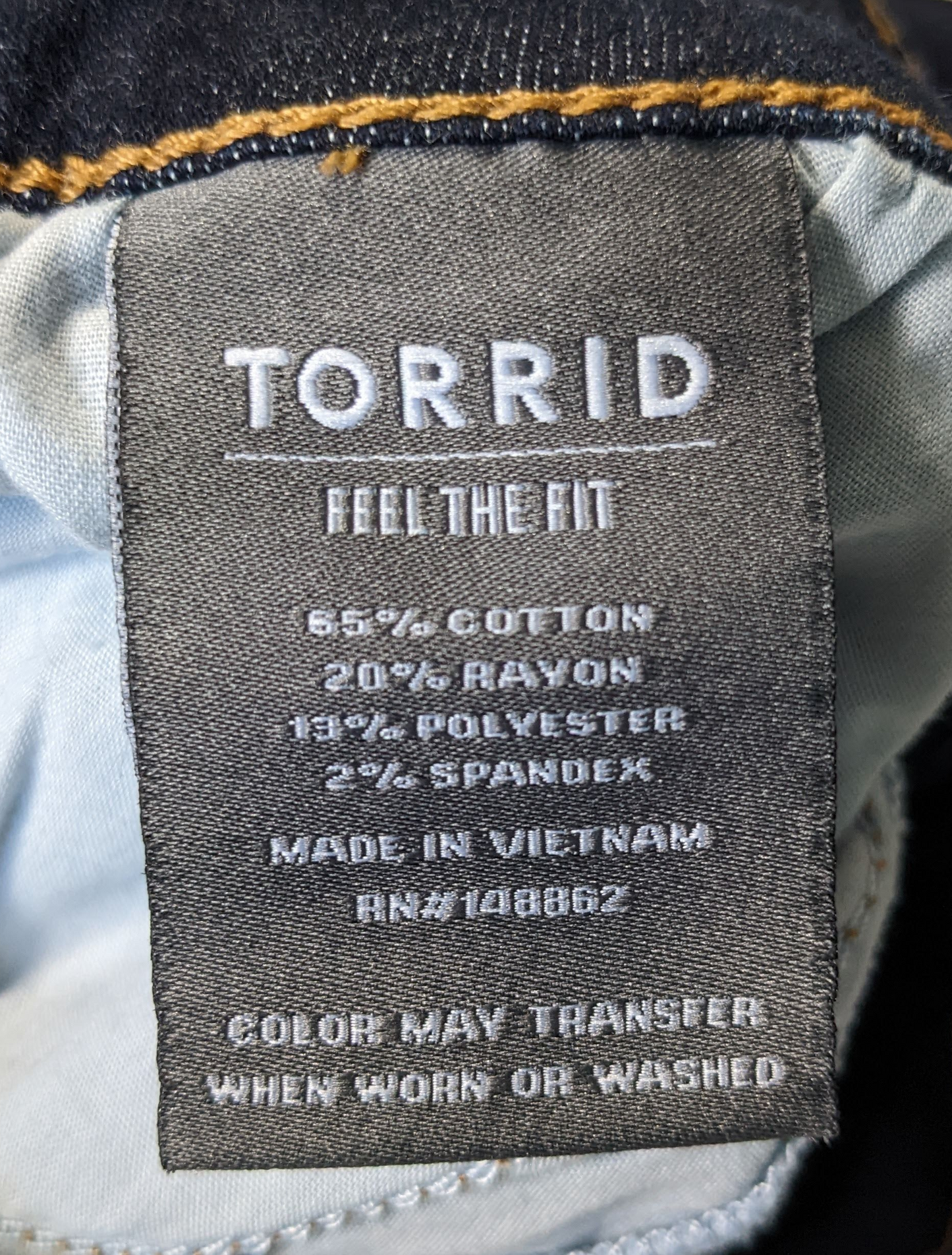 Torrid Feel the Fit JeggingsDark wash, super soft and comfy.  Lots of stretch.  Goes with everything. These are a great pair of jeans.