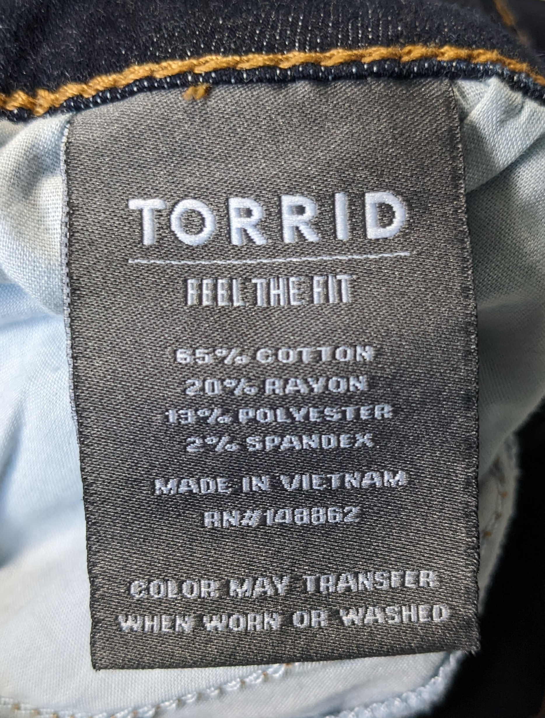 Torrid Feel the Fit JeggingsDark wash, super soft and comfy.  Lots of stretch.  Goes with everything. These are a great pair of jeans.