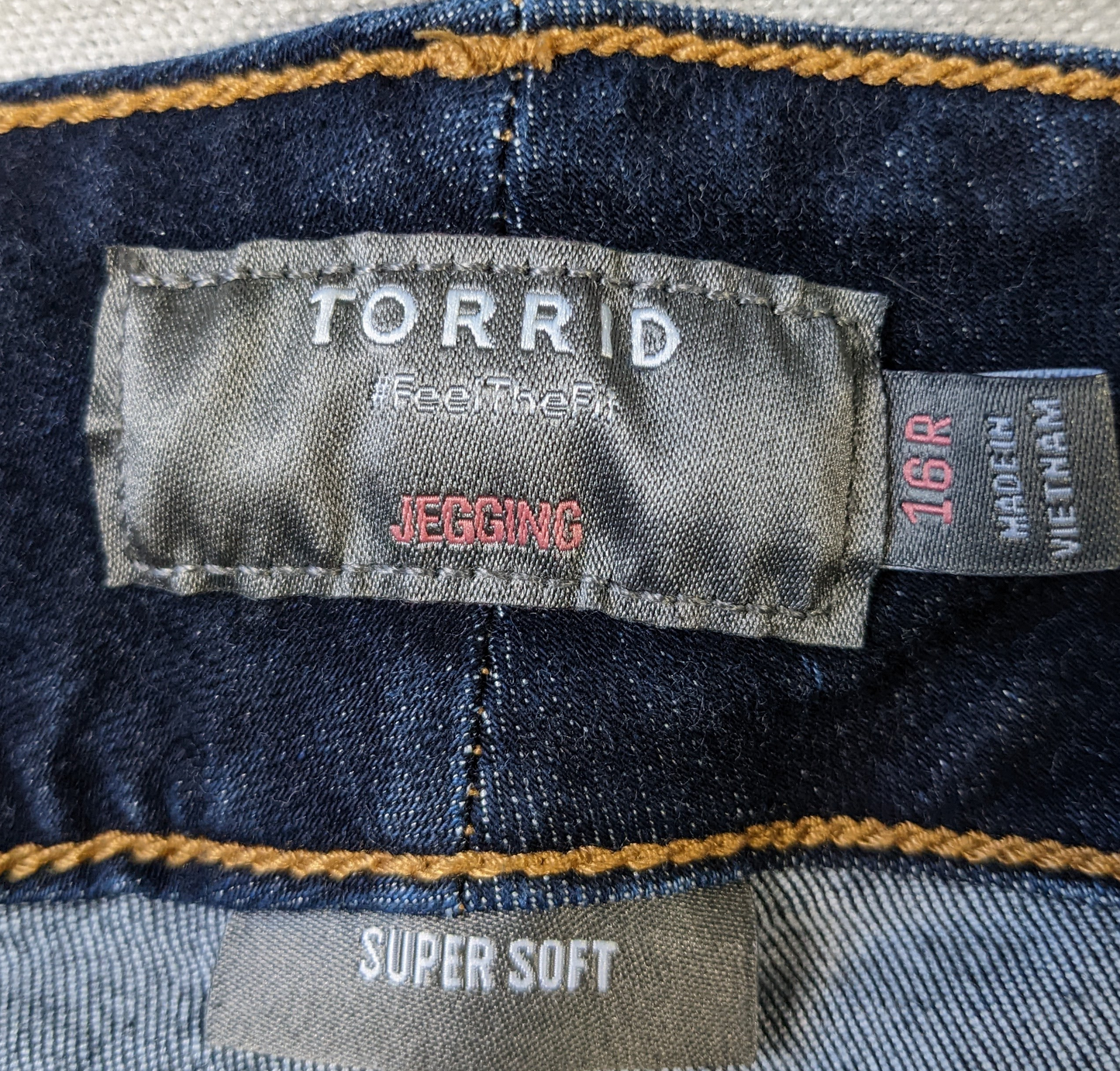 Torrid Feel the Fit JeggingsDark wash, super soft and comfy.  Lots of stretch.  Goes with everything. These are a great pair of jeans.