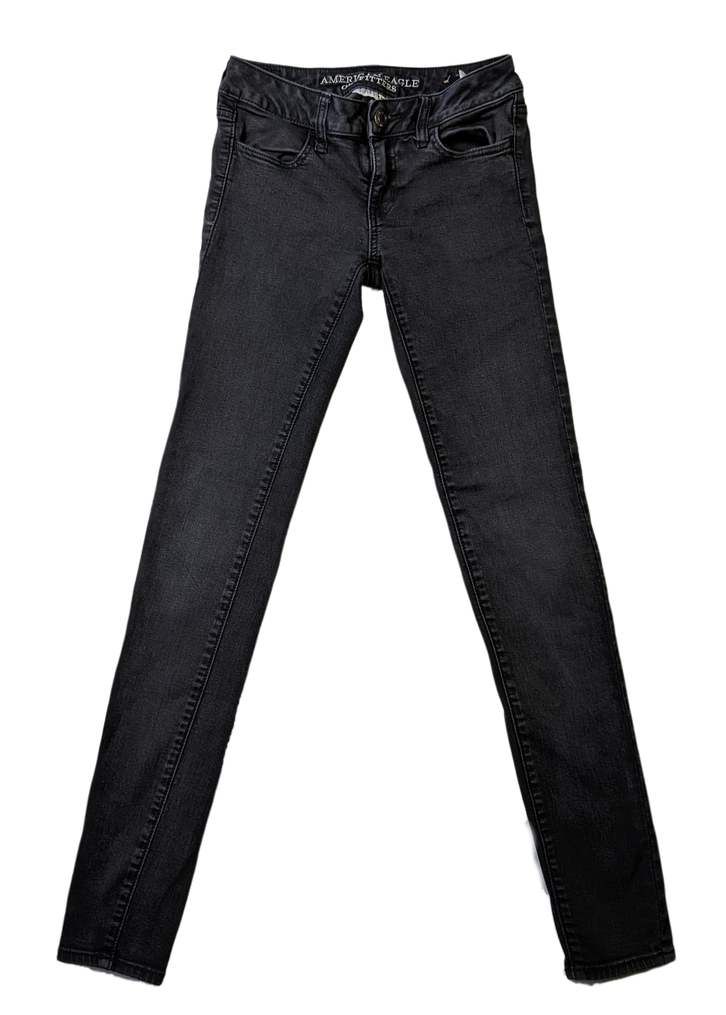 American Eagle Skinny Super Stretch Black Denim JeanSuper Stretch and Super Skinny.  Also, super long!