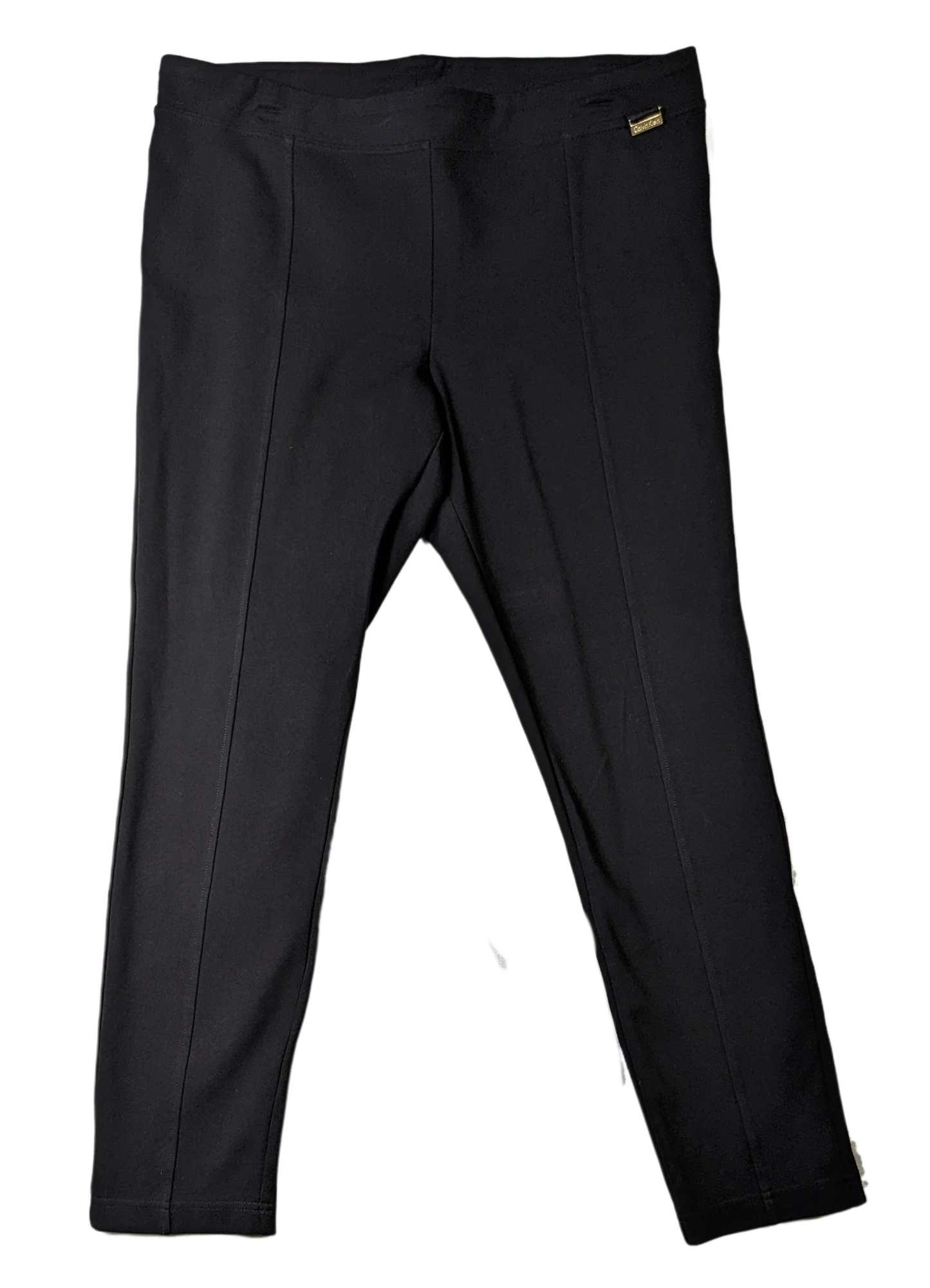 Calvin Klein Black Knit Power Stretch PantsThese wear like a legging (super comfy) but look like a crop pant (super stylish).  Wear them dressy or casual.