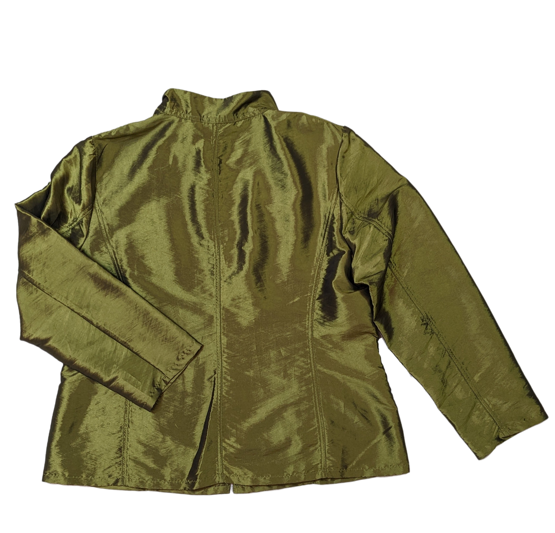 Chico's Gorgeous Green Jacket   Experience effortless elegance with Chico's Gorgeous Green Jacket. Made with shimmery, light-weight fabric, this jacket adds a touch