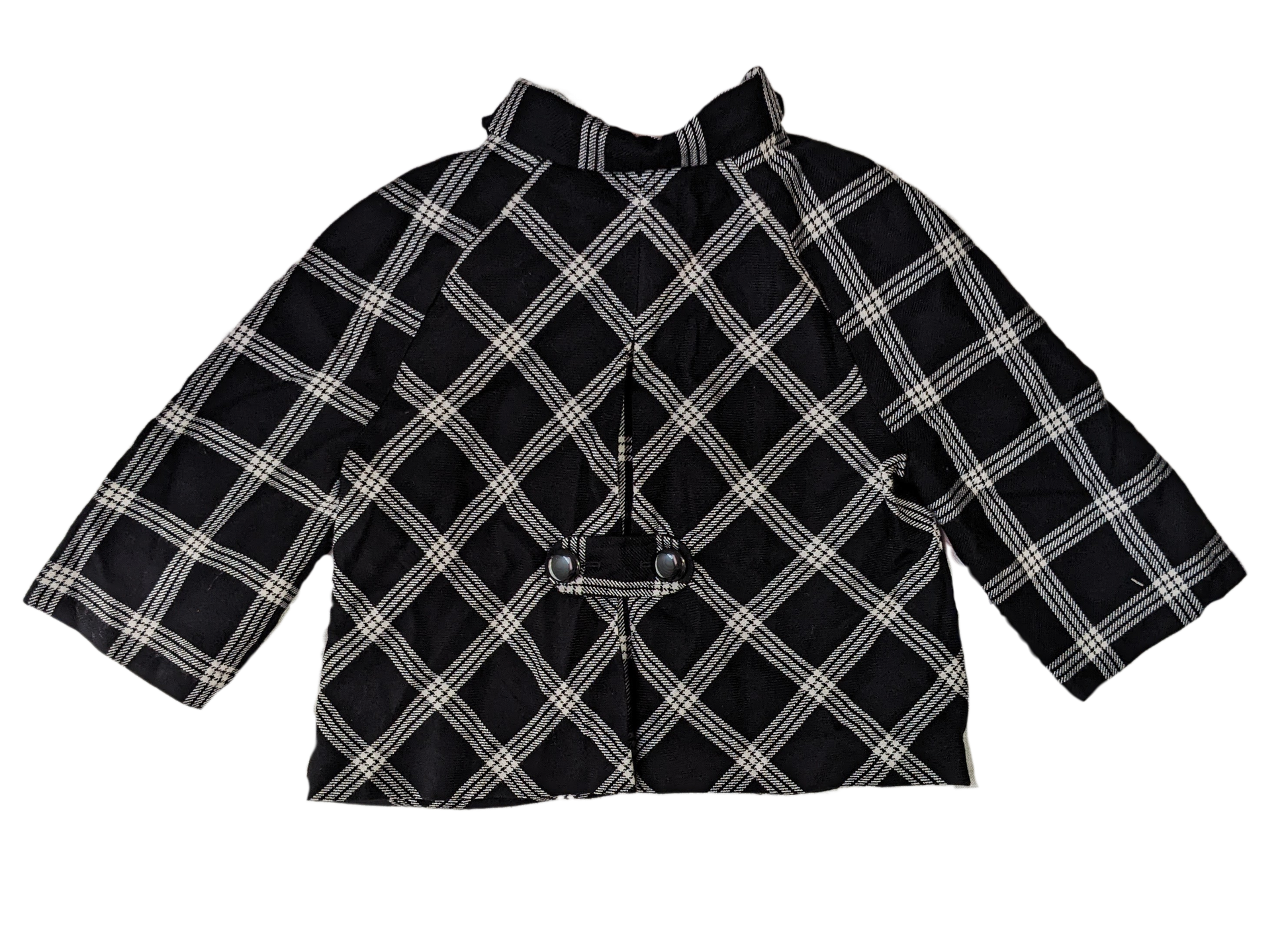 Geoffrey Beene Sport Black Plaid Cropped Jacket You can't miss with a great crop jacket, and this one fits the bill.  Great styling with a sideways plaid and a back pleats.  Wear this with your favorite jeans or aGeoffrey Beene Sport Black Plaid Cropped JacketCoats & Jackets