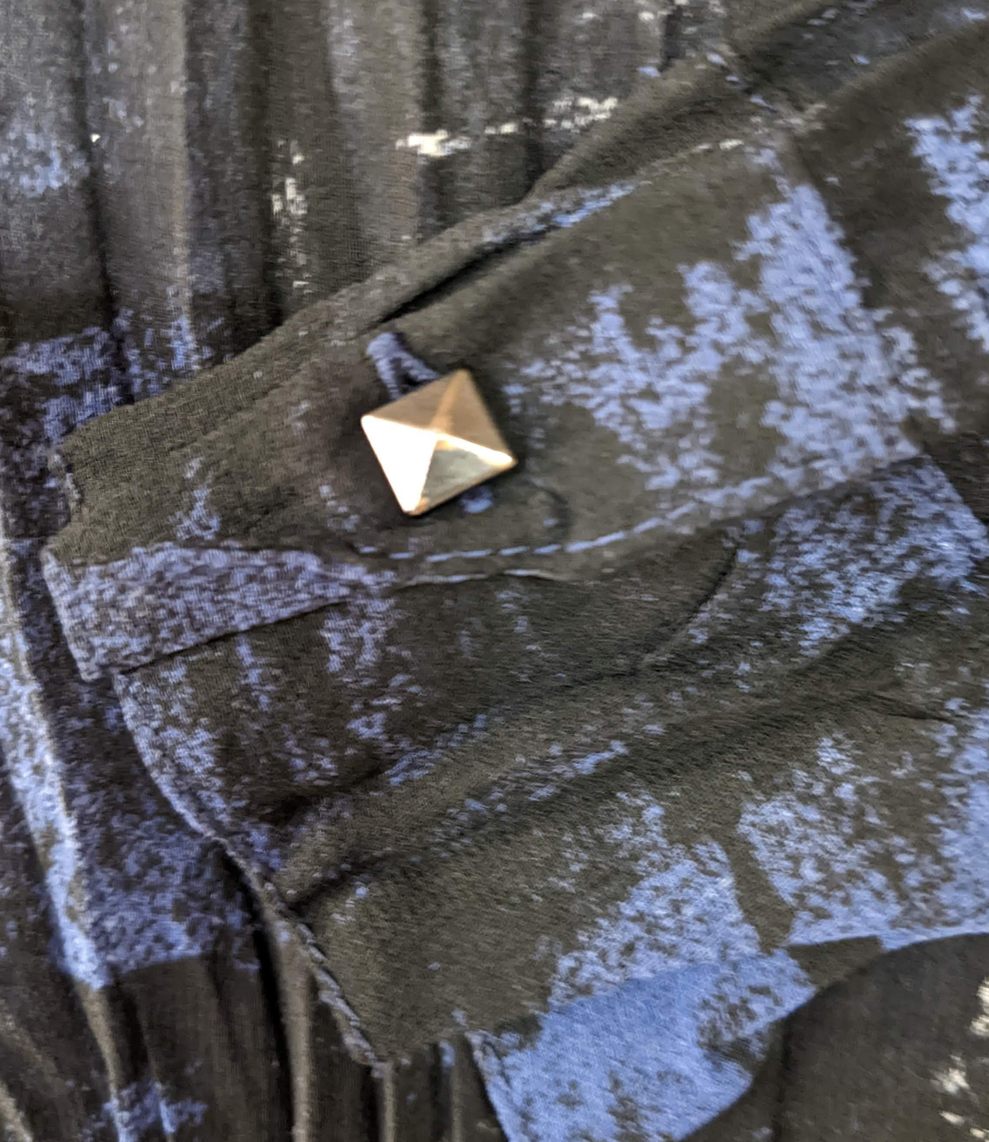 Rock & Republic Crinkle Sheer Blue and Black Button up Blouse  Add a touch of rock and roll to your style with this Rock & Republic Crinkle Sheer Blue and Black Button