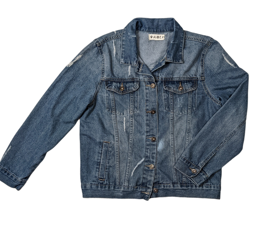 Waimea Distressed Denim Jacket This is a great jacket!  It goes with dressy dresses or grungy jeans!  You will grab it every time you leave the house!