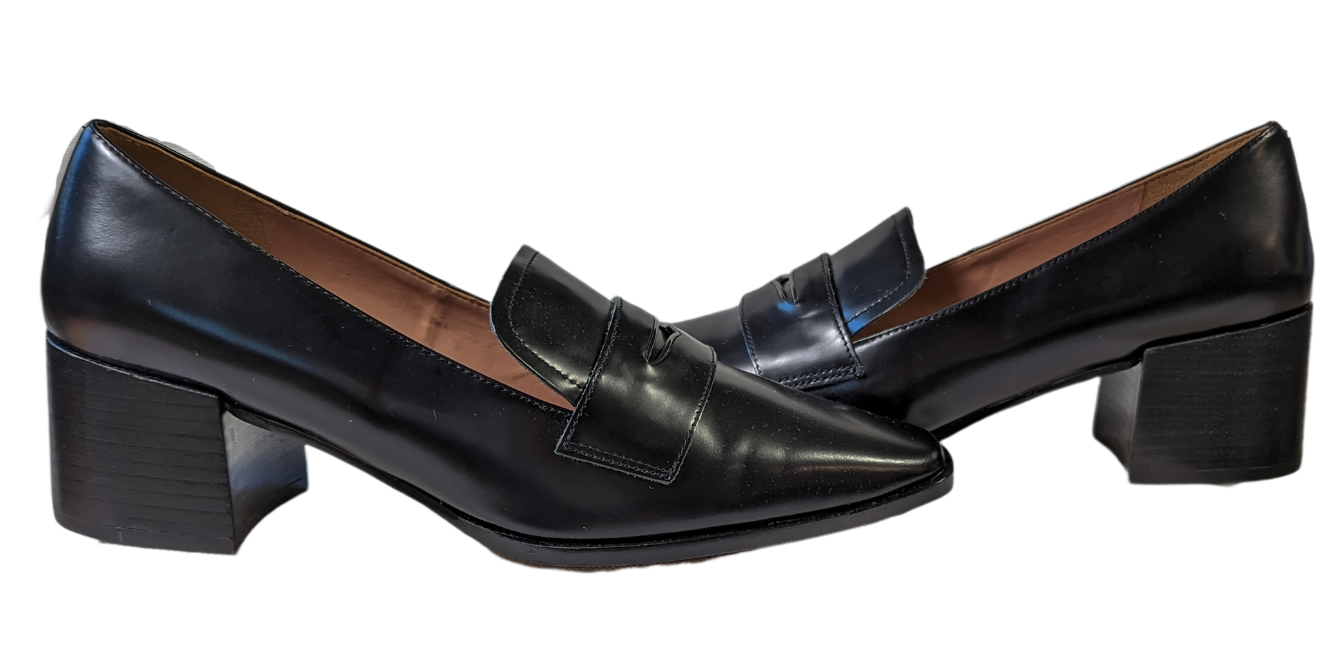 Linea Paolo Miramar Black Leather Penny LoafersWhat a beautiful pair of shoes.  These will go with a cute skirt and knee highs or a great pair of jeans!  They are like new, without a mark on them.