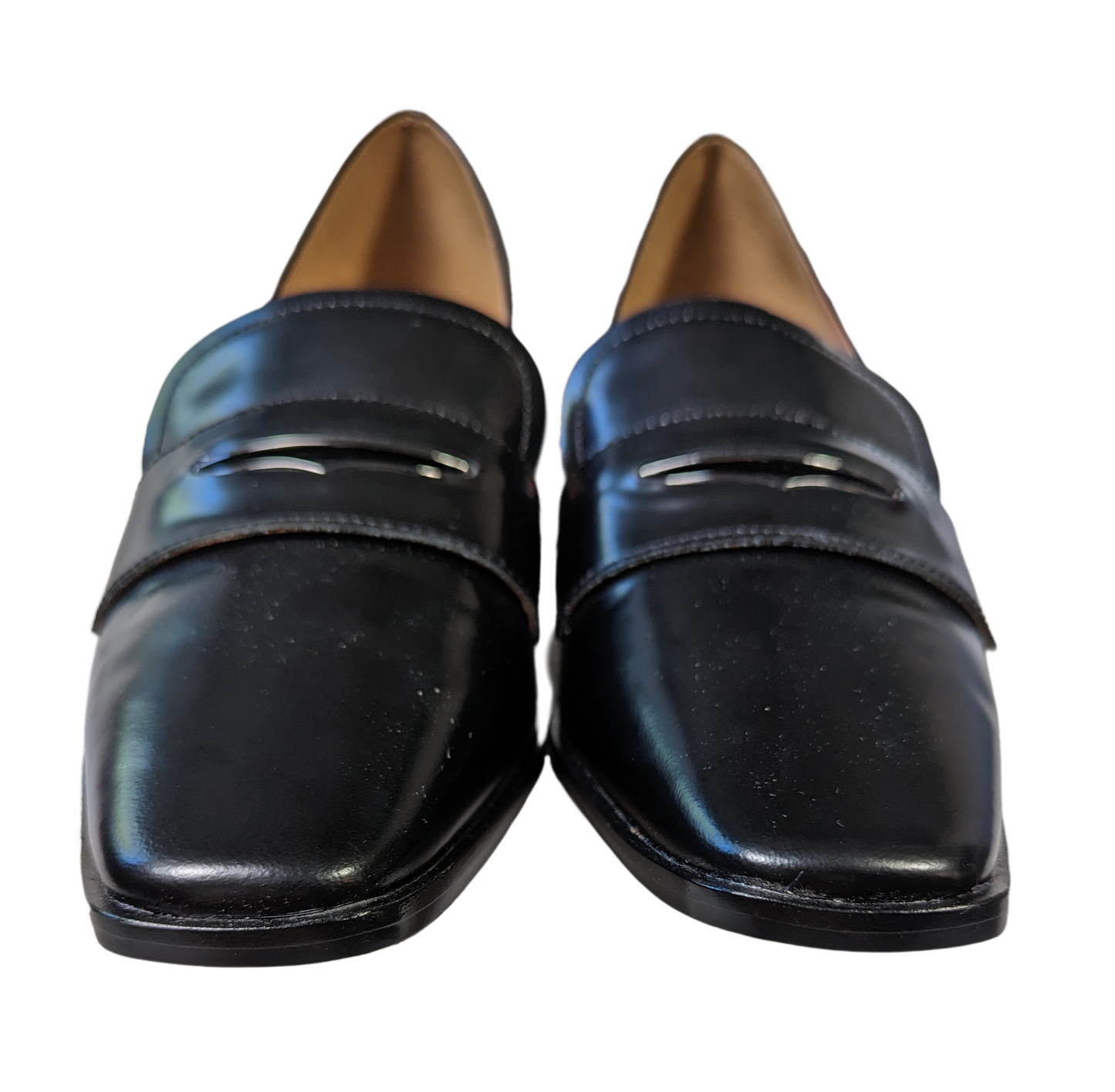 Linea Paolo Miramar Black Leather Penny LoafersWhat a beautiful pair of shoes.  These will go with a cute skirt and knee highs or a great pair of jeans!  They are like new, without a mark on them.