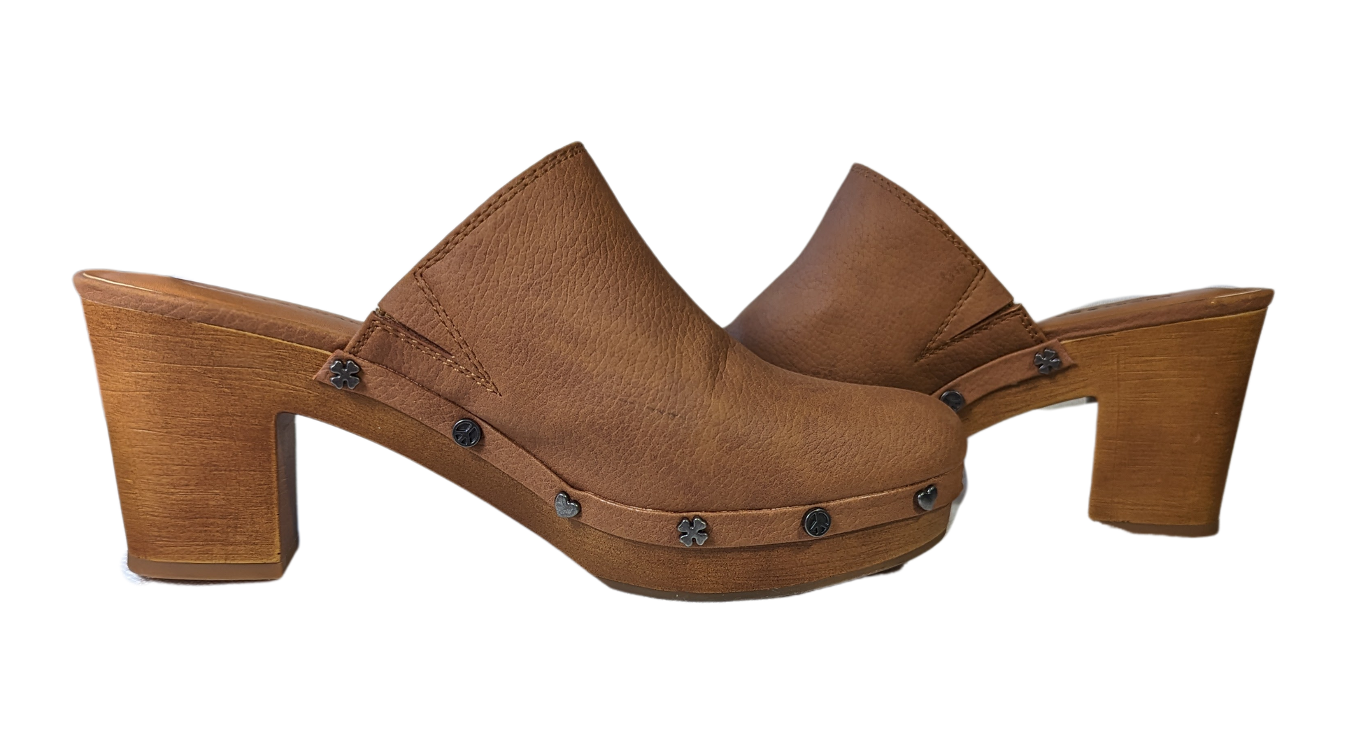 Lucky Brand Platform ClogsWhat a cute pair of clogs!  The detailing of the studs, with different designs on each one, is so stylish.  These work with jeans or skirts, or whatever you want to