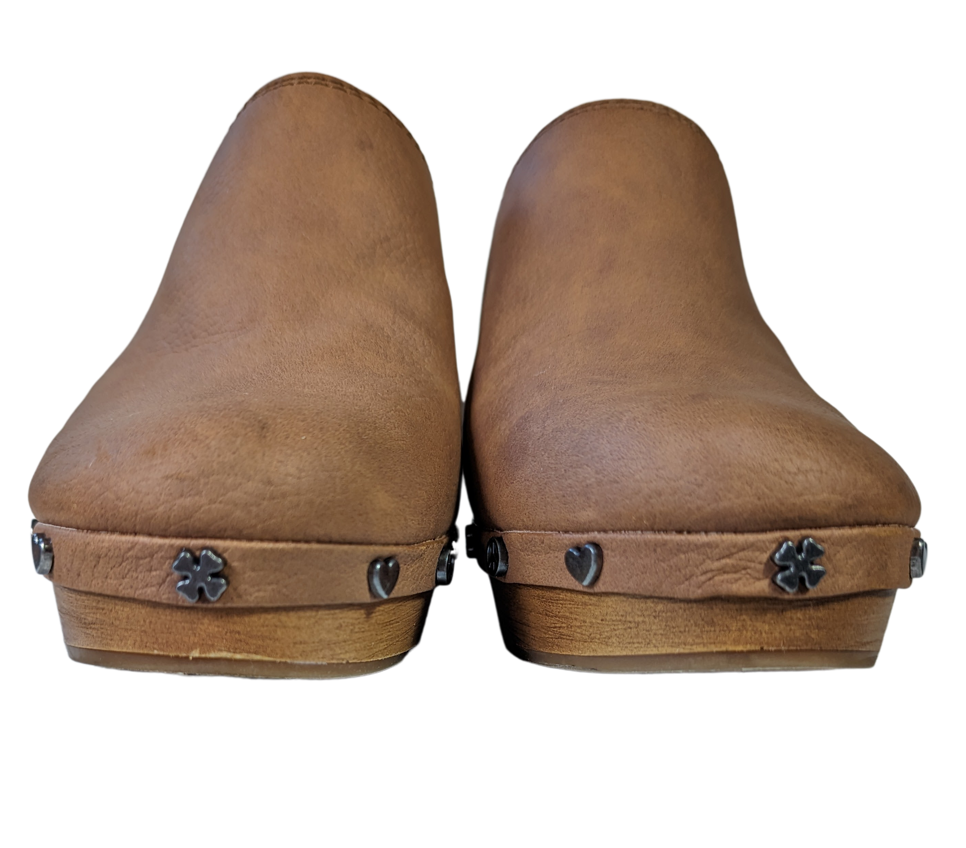 Lucky Brand Platform ClogsWhat a cute pair of clogs!  The detailing of the studs, with different designs on each one, is so stylish.  These work with jeans or skirts, or whatever you want to