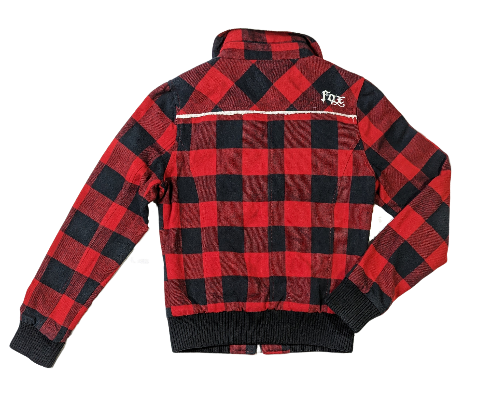 Fox Girls Black and Red Plaid Jacket Size Medium   Rock the streets in style with the Fox Girls Black and Red Plaid Jacket. This medium-sized jacket features a faux