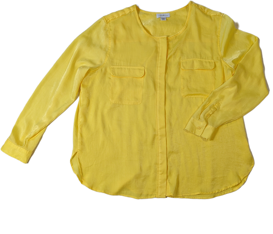 Jaclyn Smith Yellow Satin Blouse - NWOTSoft and Sunny, this blouse will surely brighten your day.  The color is so on-trend and the fit is great.  Wear this with jeans and sneakers, or layer it with a greJaclyn Smith Yellow Satin Blouse - NWOTWomens Tops