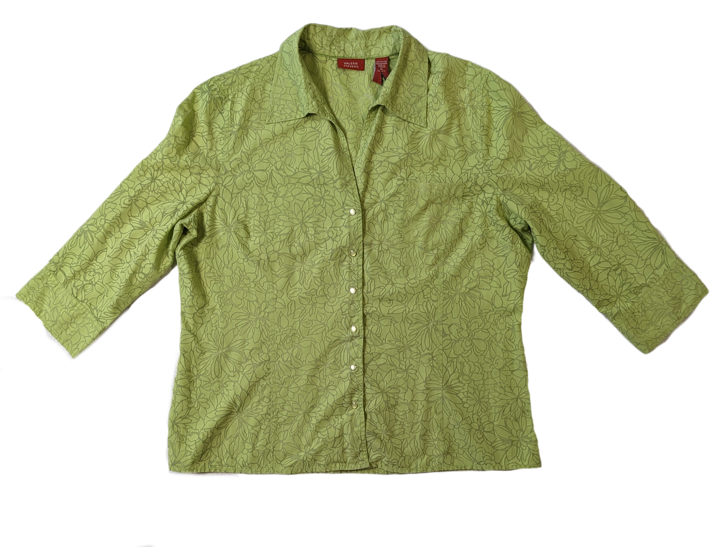 Valerie Stevens Floral Burn-out BlouseThis blouse has such a nice floral pattern that lends to great style.  You can wear it alone as a blouse, or throw it over a tshirt or cami as a light jacket.  It is