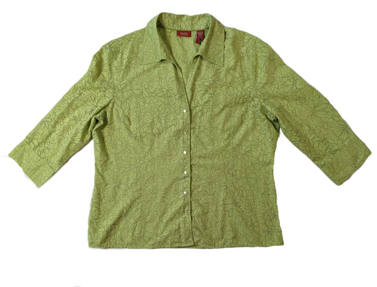 Valerie Stevens Floral Burn-out BlouseThis blouse has such a nice floral pattern that lends to great style.  You can wear it alone as a blouse, or throw it over a tshirt or cami as a light jacket.  It is