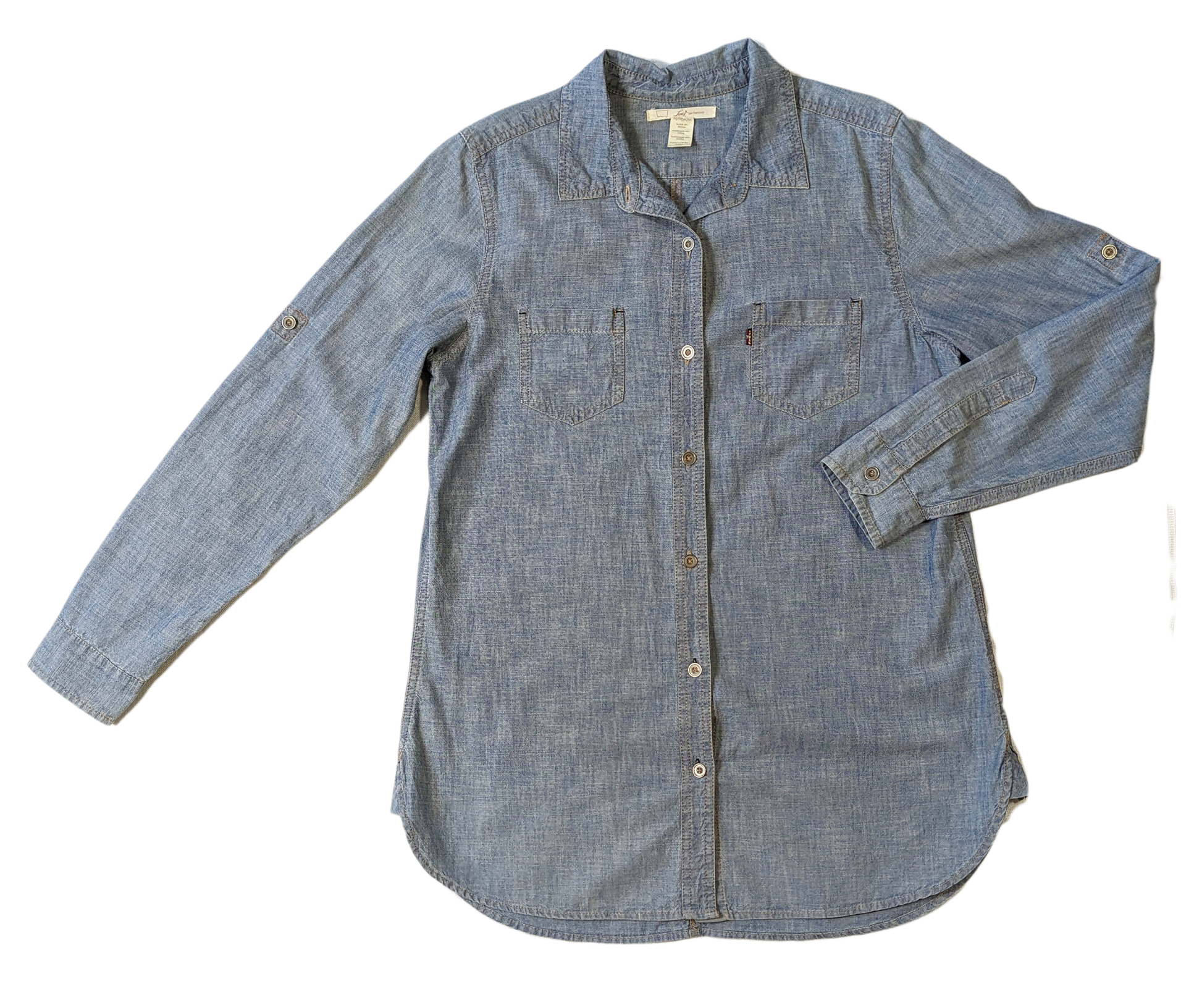 Levi's San Francisco Tunic Length Chambray Shirt A great chambray shirt can go a long way.  Wear it as a shirt, or as a short dress, or as a light-weight jacket!  Great metal buttons down the front add a nice styli